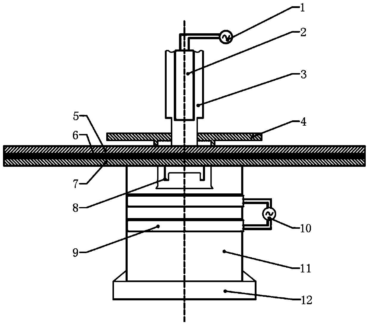 Carbon fiber composite material and aluminum alloy material rivetless stamping vibration connection method and its mold