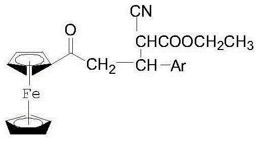 1-Ferrocenyl-aryl-3-(1-cyan-1-ethyl formate-methylene)-acetone and preparation method thereof