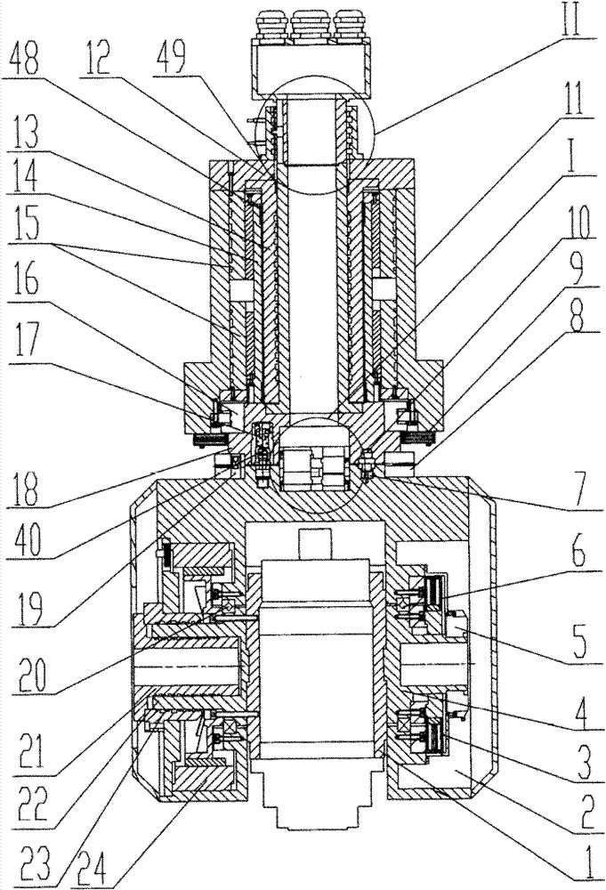 Double-swing cutter head driven by alternating-current permanent-magnet synchronous inner rotor torque motor