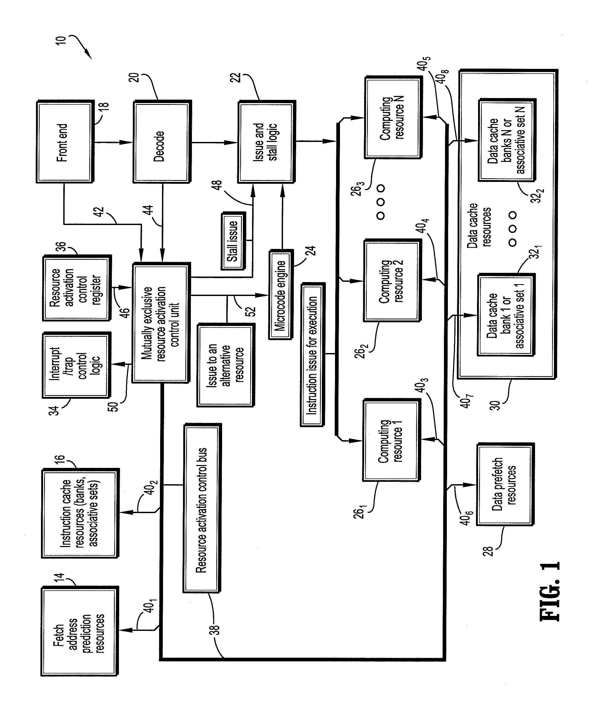 Systems and methods for mutually exclusive activation of microprocessor resources to control maximum power