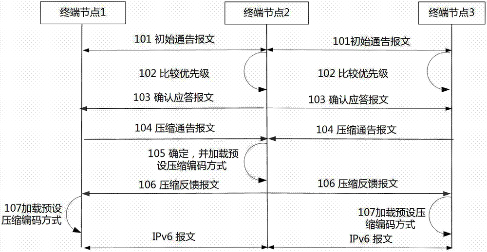 Negotiation method, network system and terminal node of ipv6 address compression capability