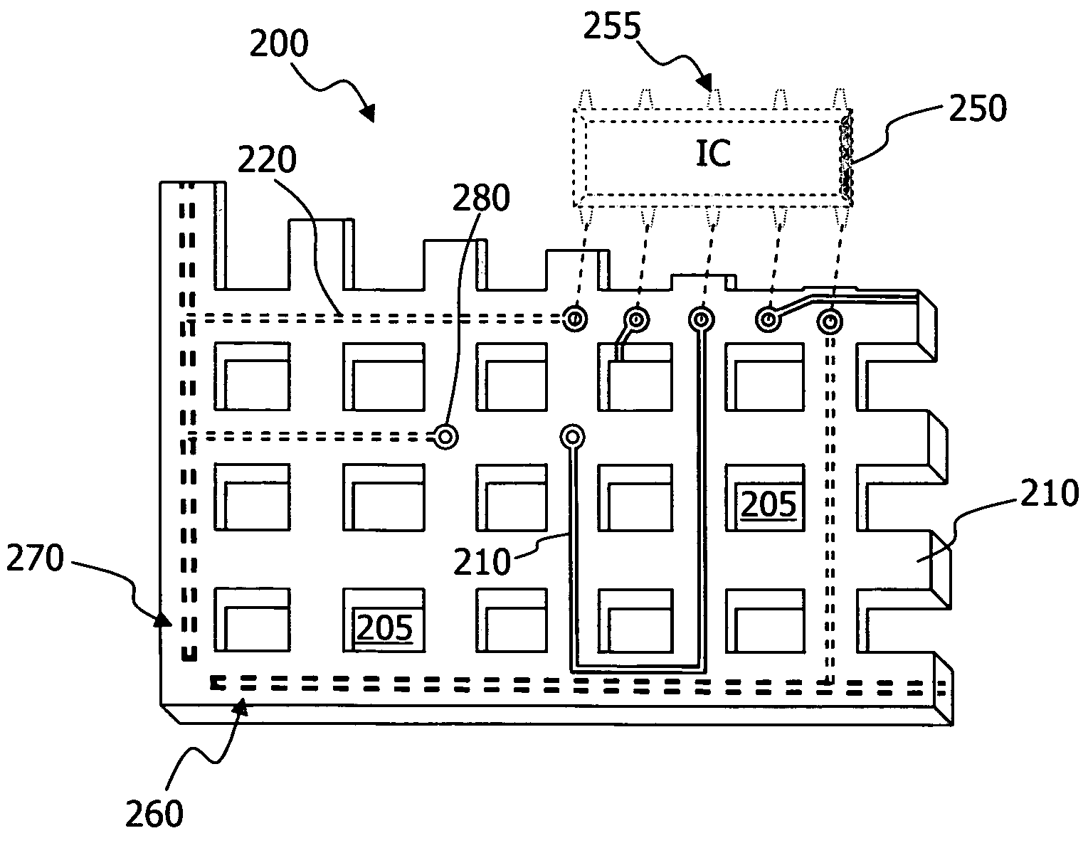 Electronic component connection support structures including air as a dielectric