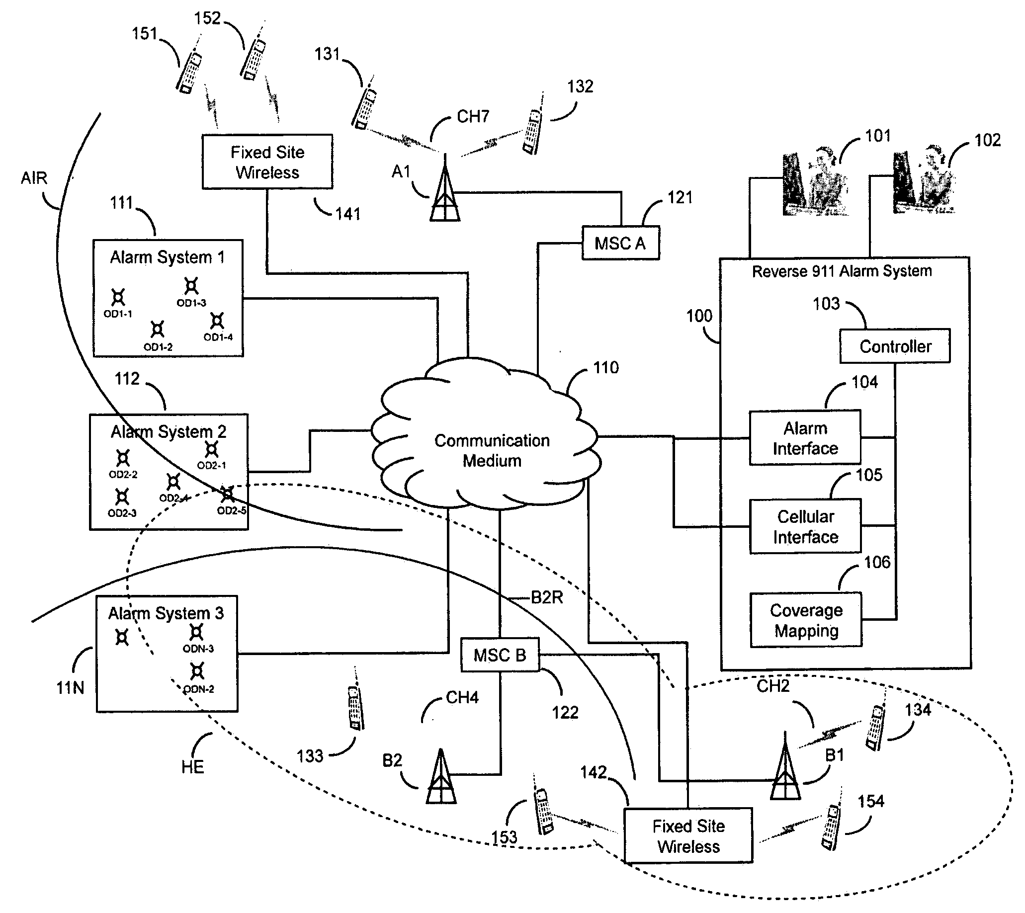 System for controlling the operation of wireless multicasting systems to distribute an alarm indication to a dynamically configured coverage area