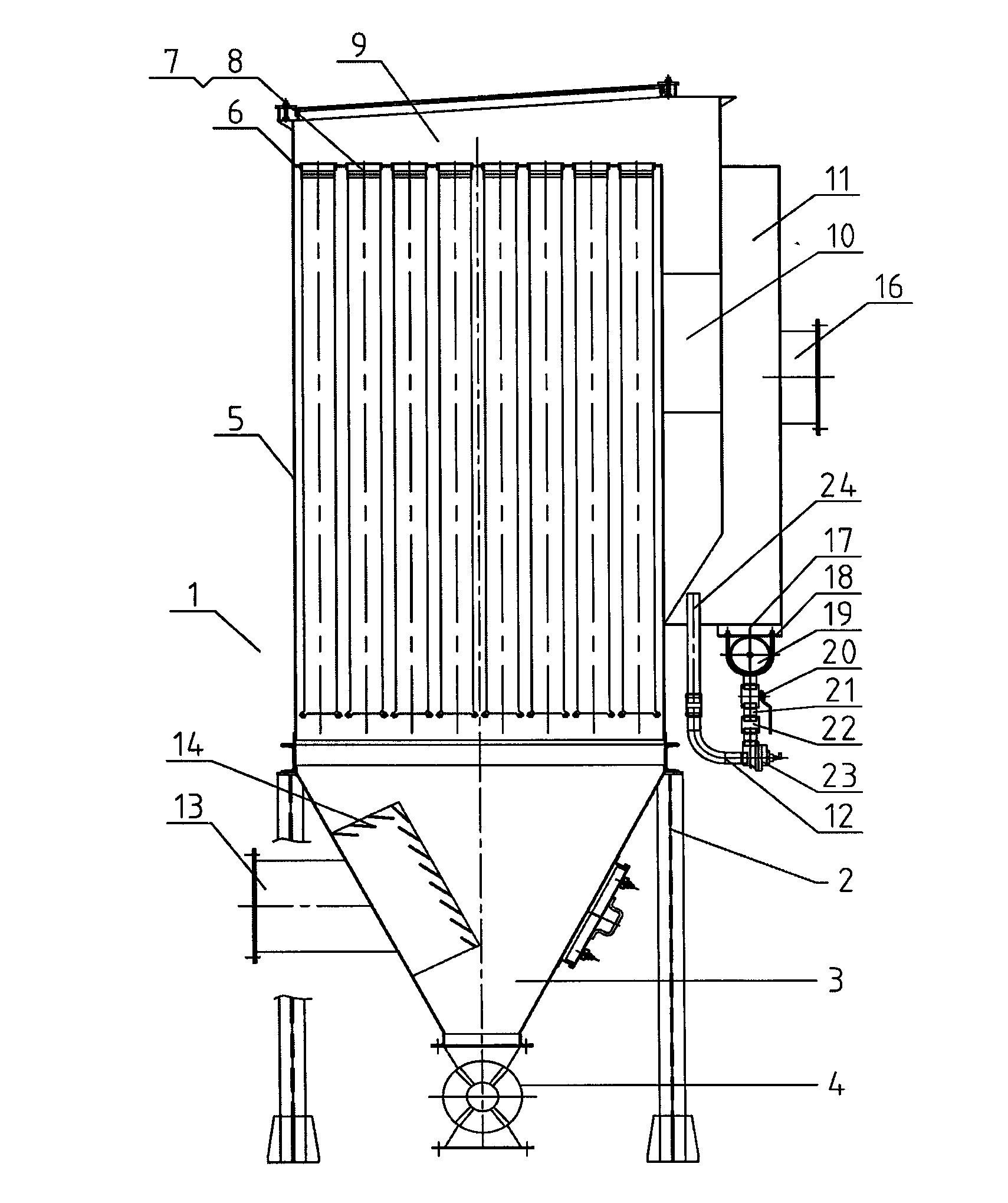 Deduster provided with underlying blowing system and capable of clearing away ashes offline without offline valve