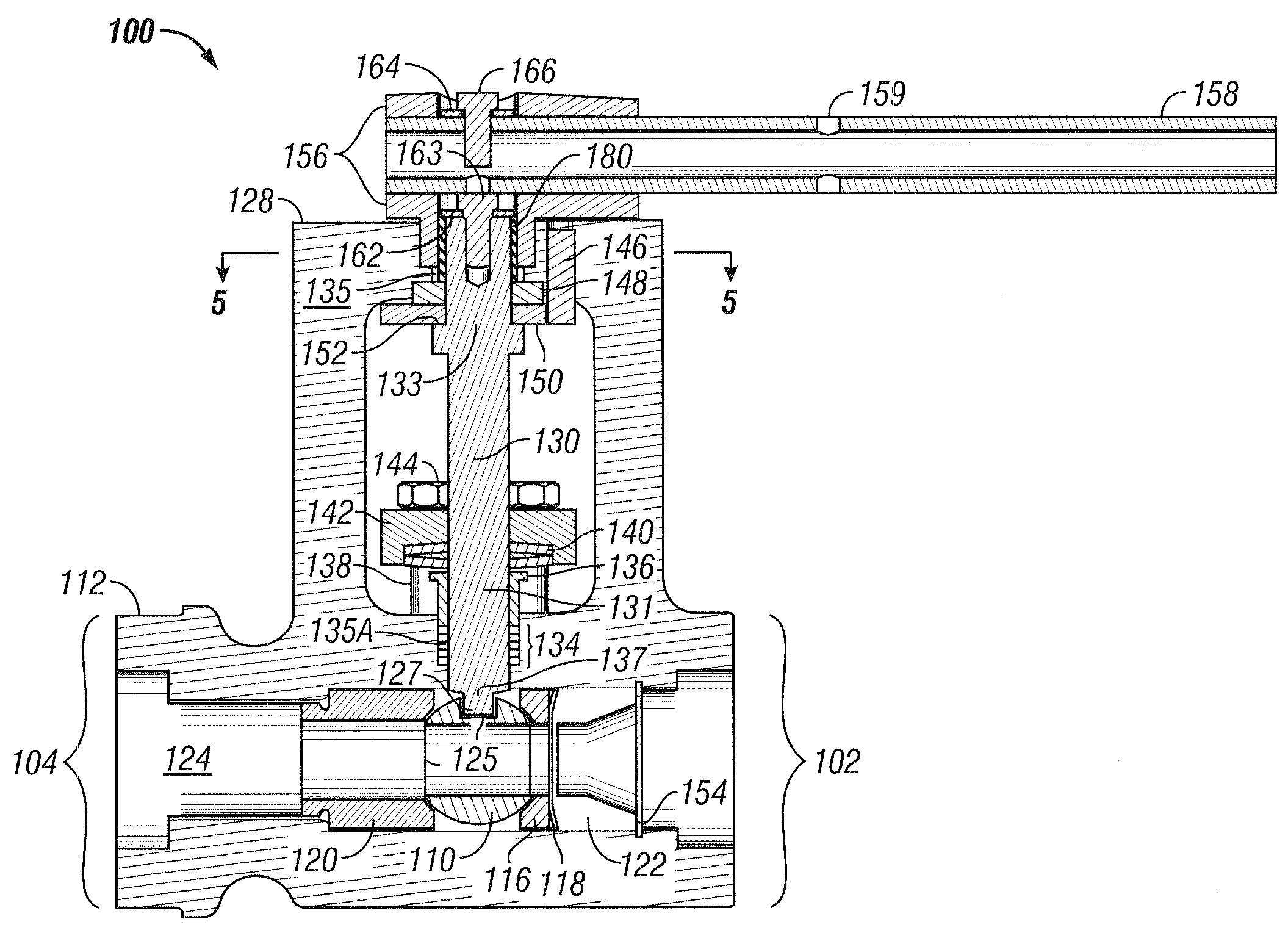 Ball valve with shear bushing and integral bracket for stem blowout protection
