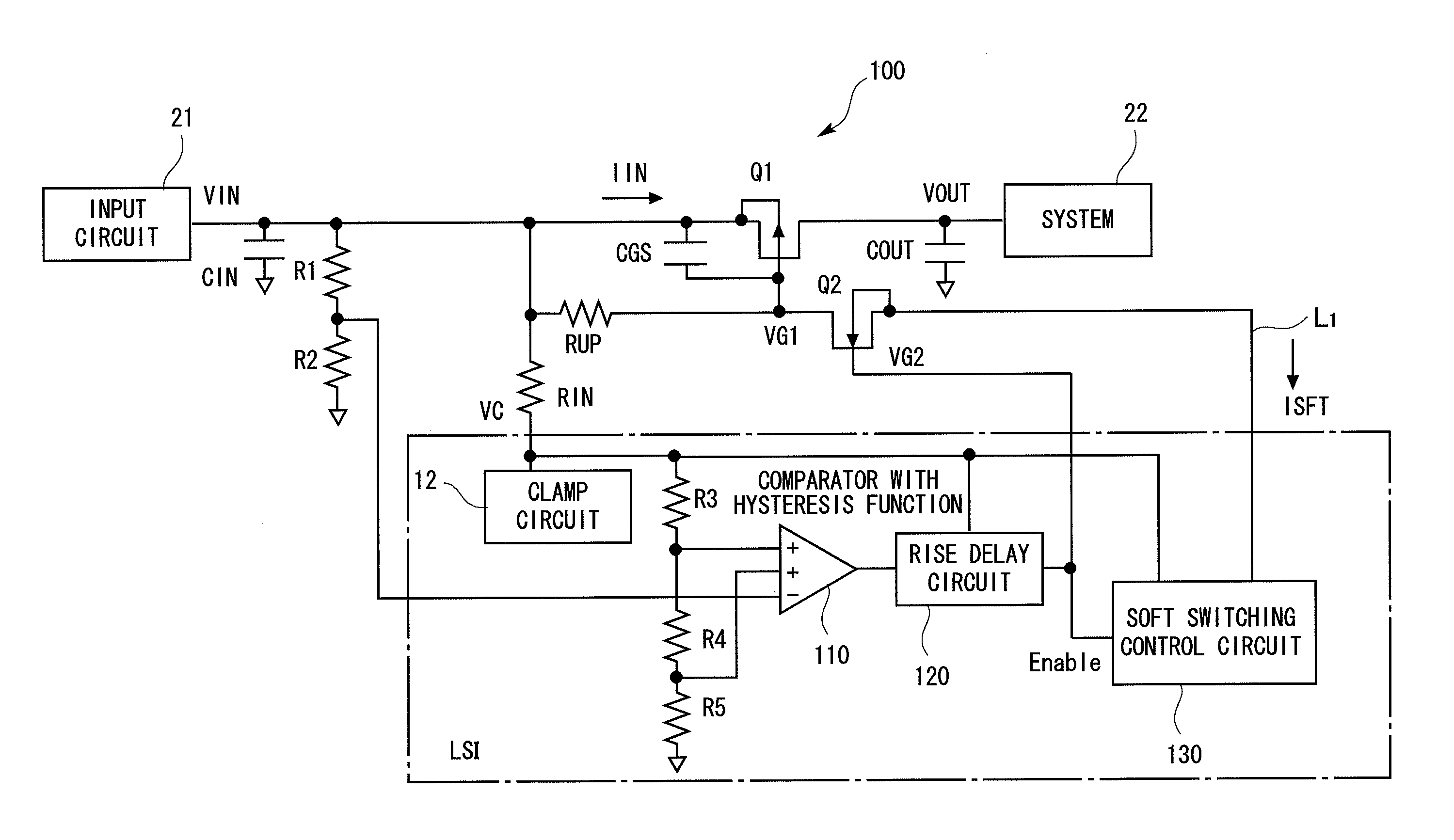 Input overvoltage protection circuit with soft-start function