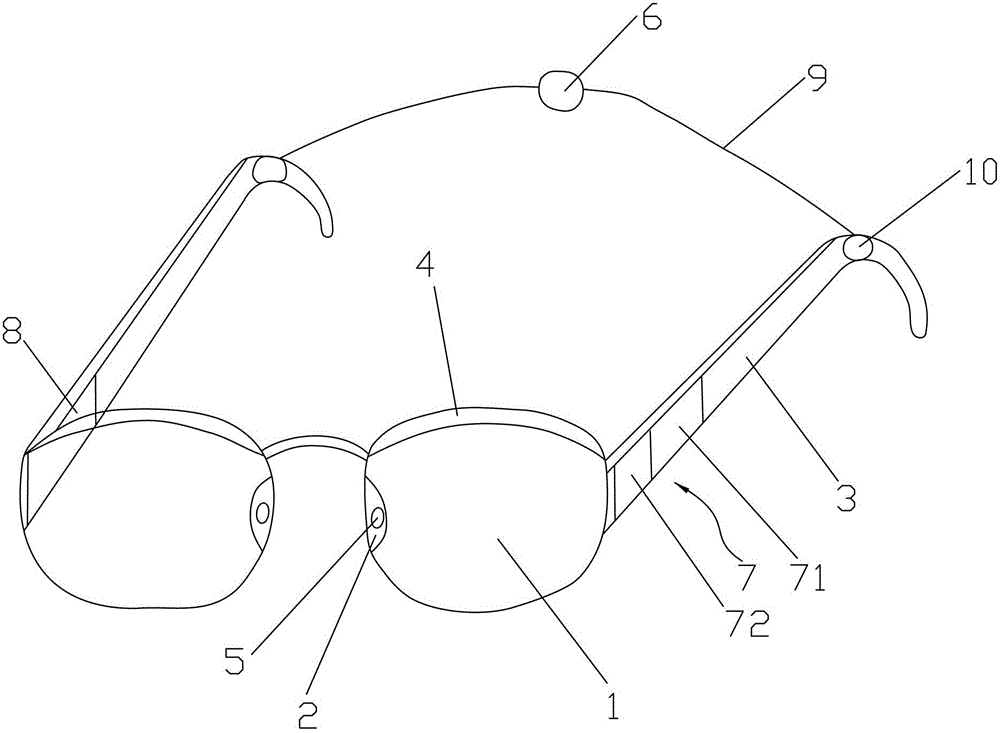 Glasses for acquiring fatigue driving physiological signal transmitted via Bluetooth