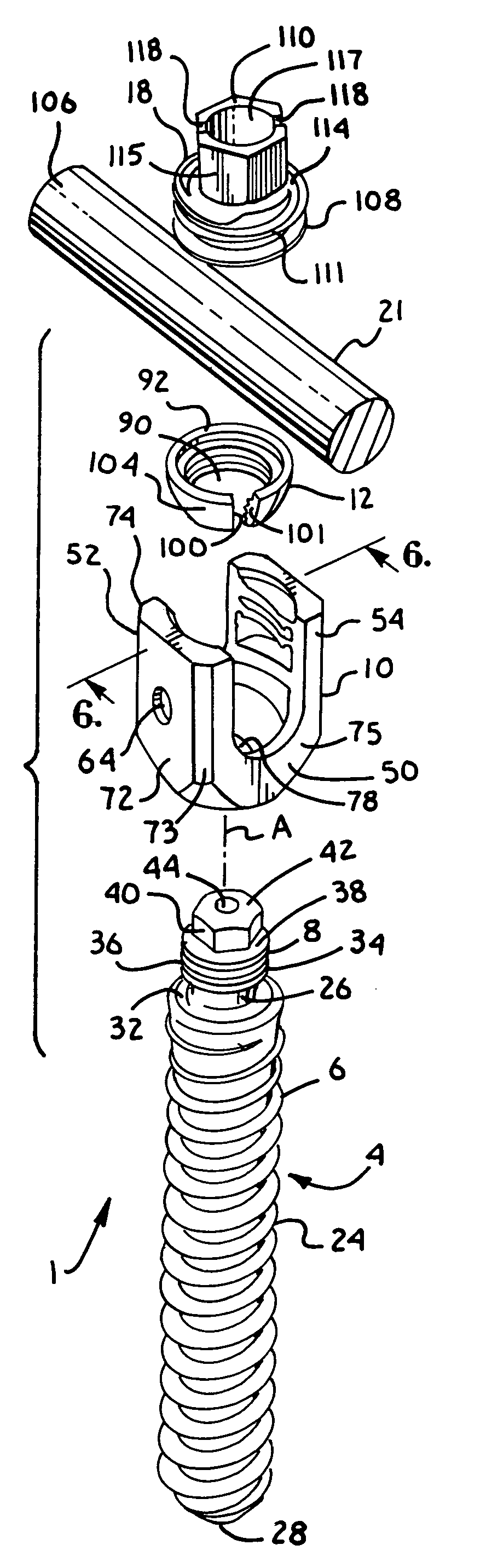 Polyaxial bone screw with discontinuous helically wound capture connection