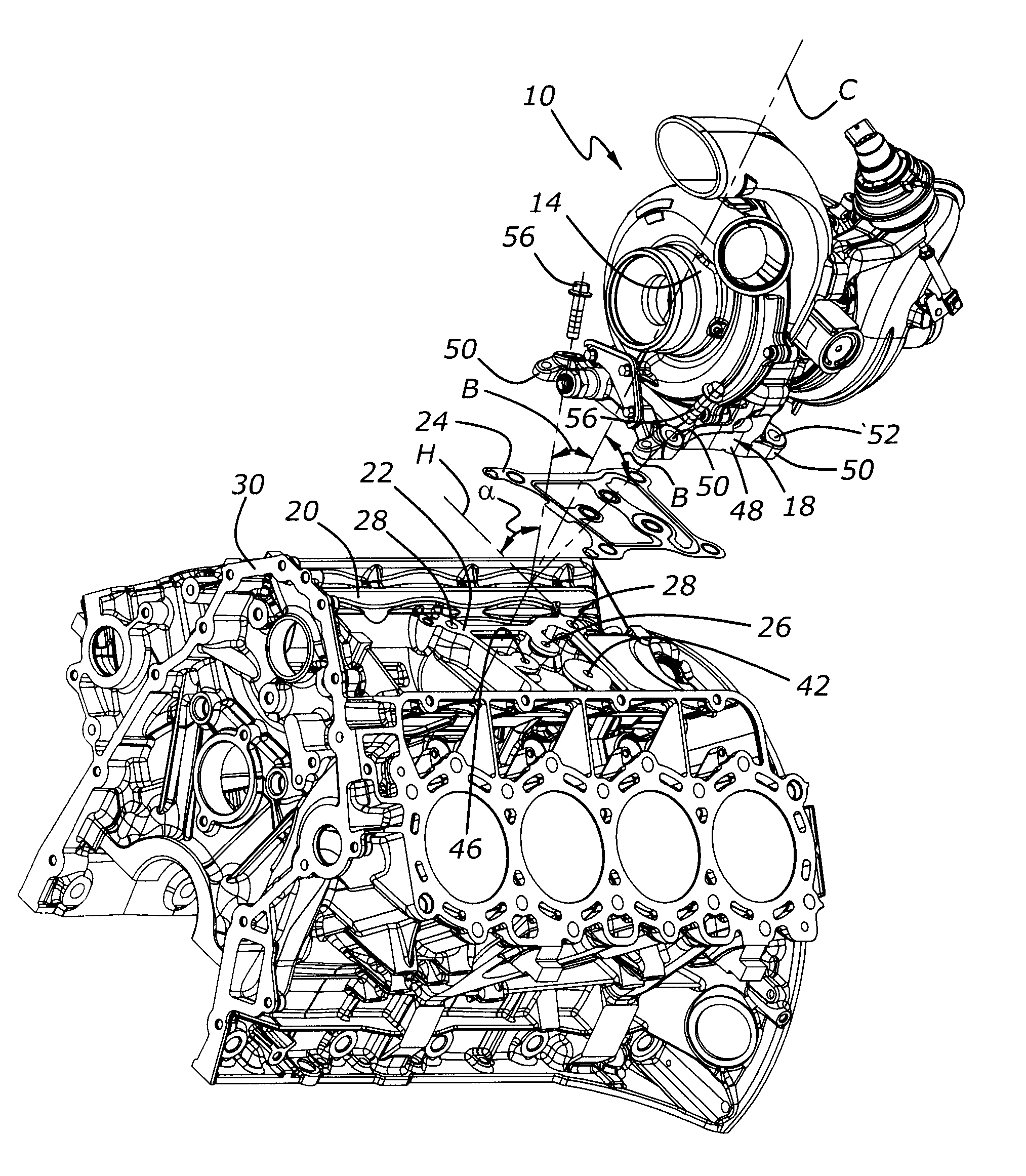 Turbocharger System for Internal Combustion Engine With Internal Isolated Turbocharger Oil Drainback Passage