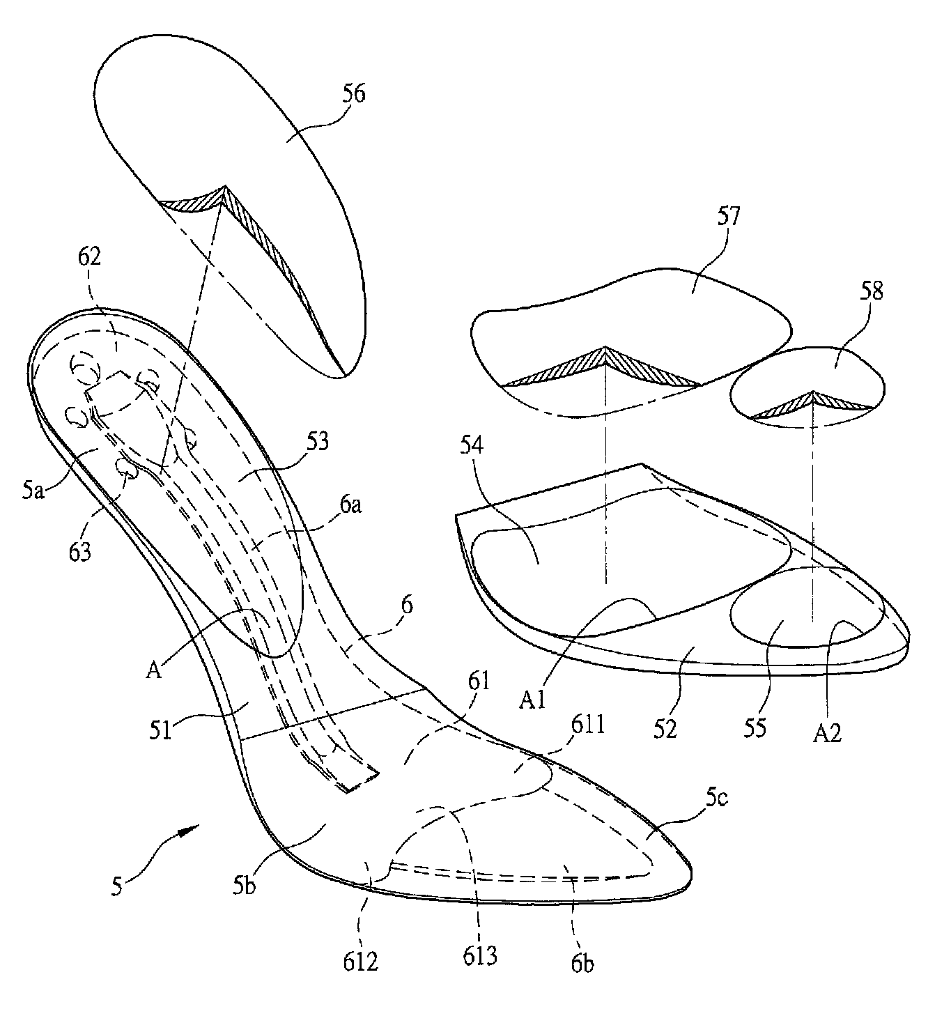 Structure of high-heeled shoe