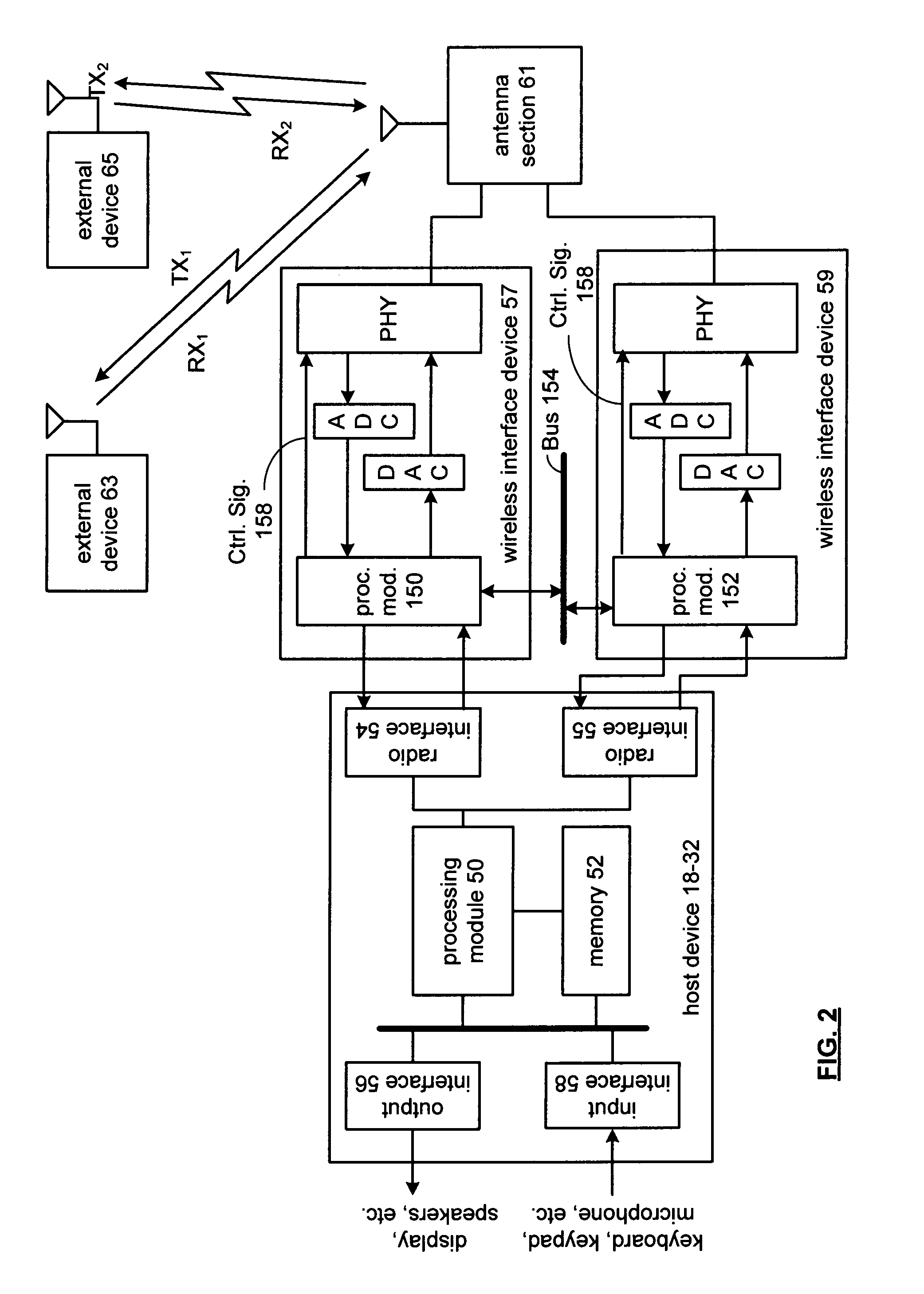 Cooperative transceiving between wireless interface devices of a host device with shared modules