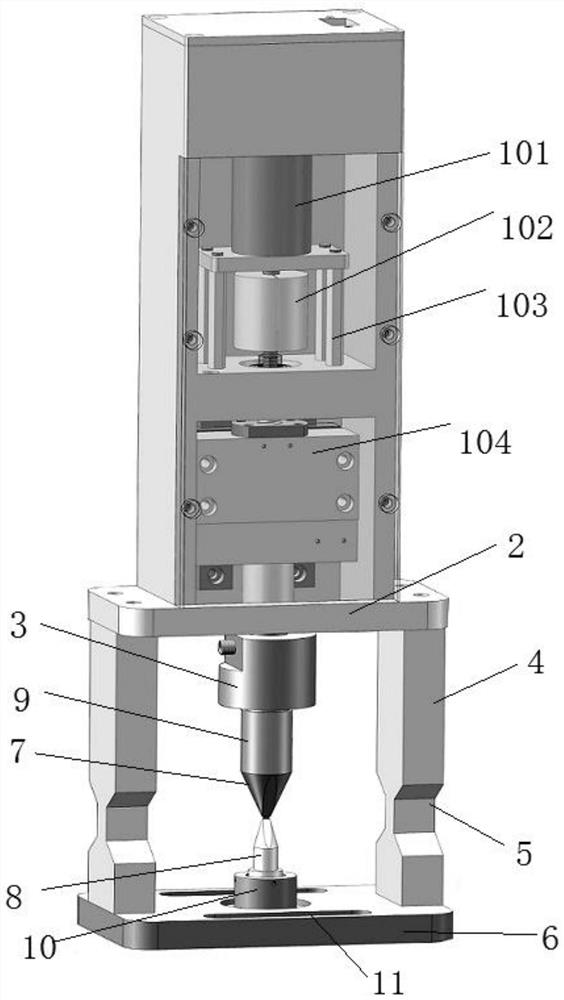 In-situ mechanical property testing device and testing method