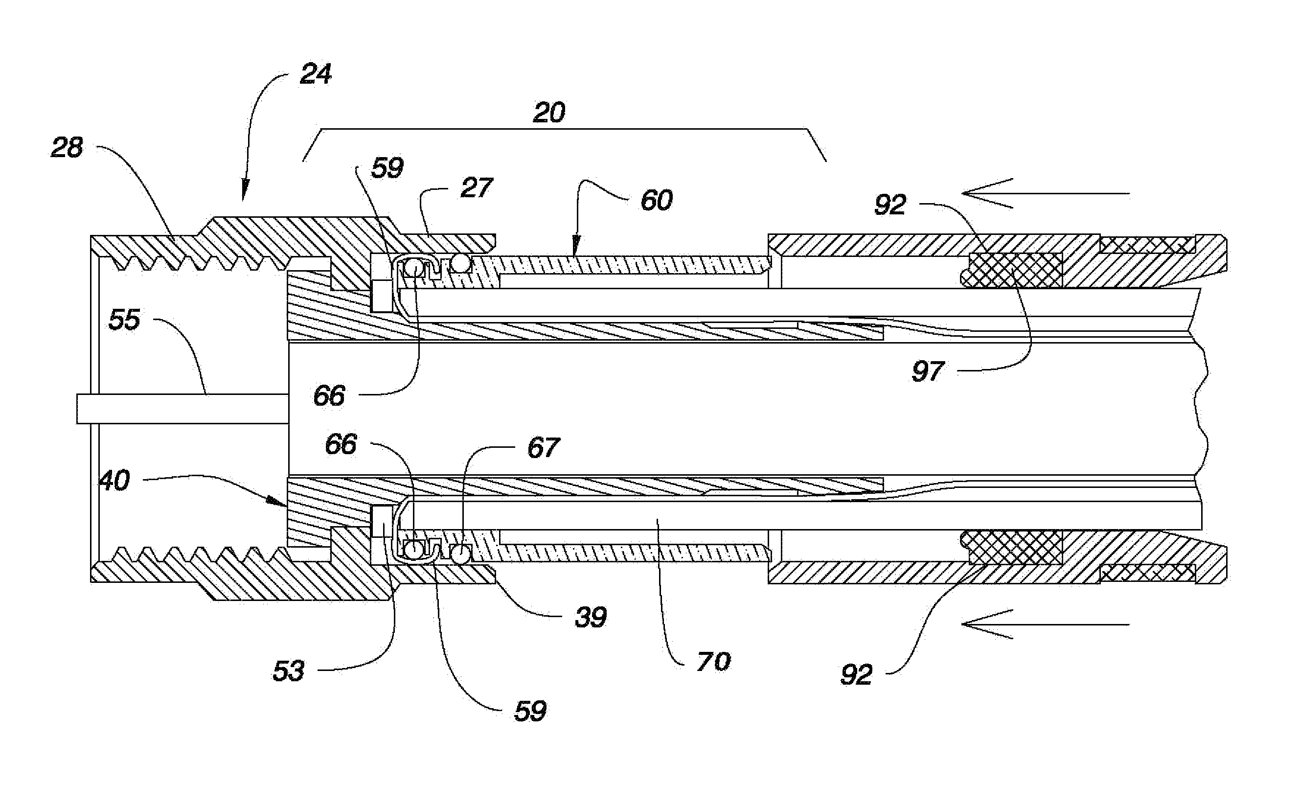 Enhanced continuity coaxial connectors with socketed nut