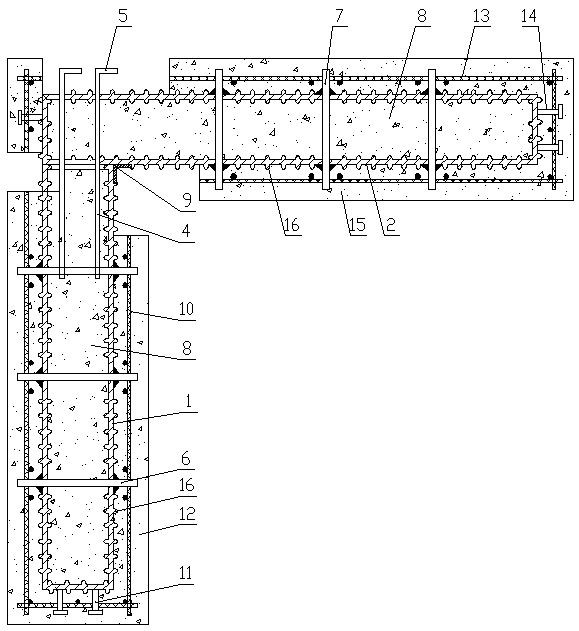 Horizontal connection structure of site-construction L-shaped shear wall with steel concrete combined pipes prefabricated in factory