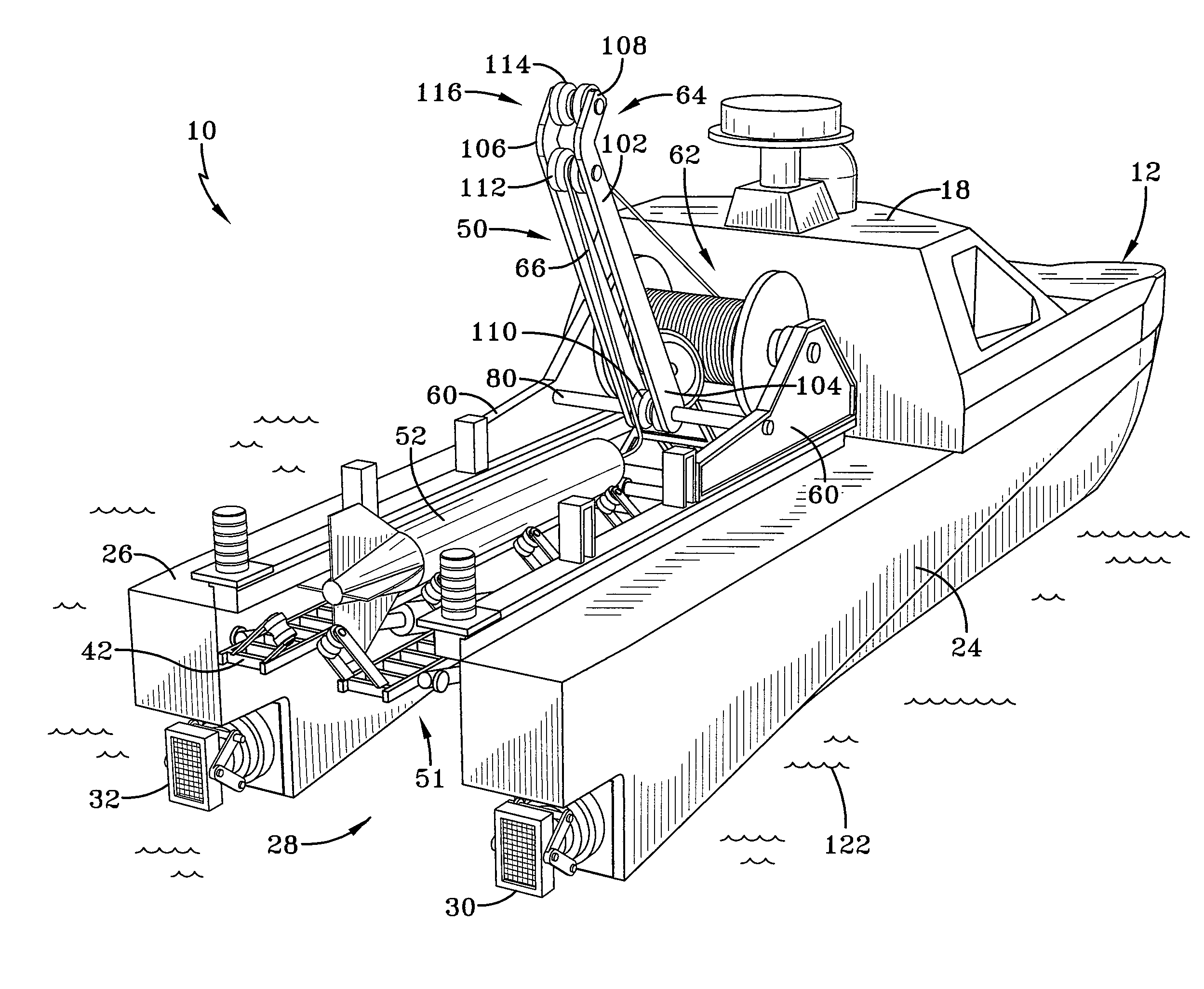 Vessel with active mechanism for controlled towing