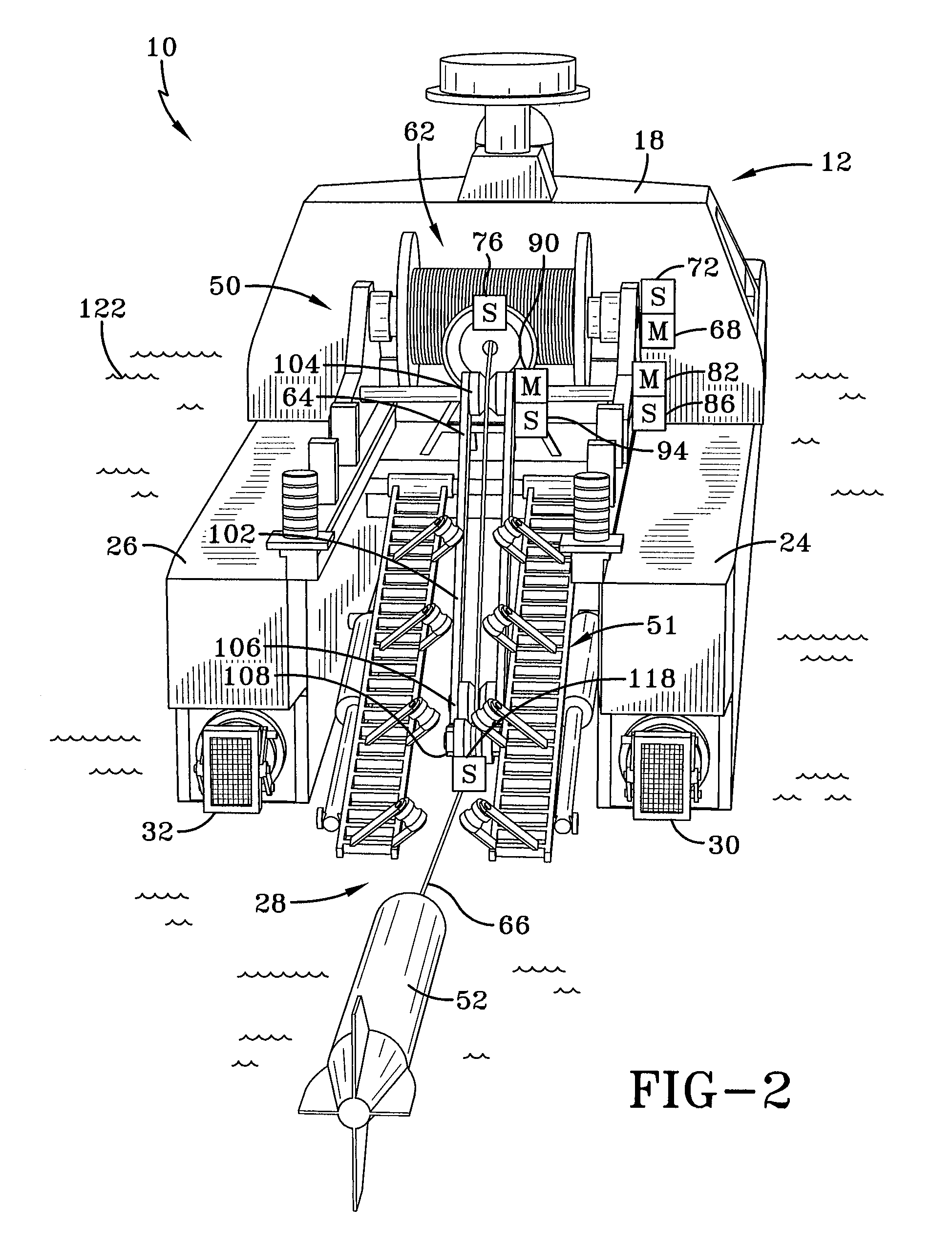 Vessel with active mechanism for controlled towing