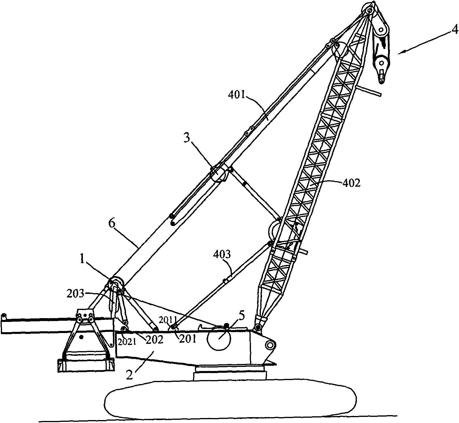 Installation method and device of caterpillar crane mast