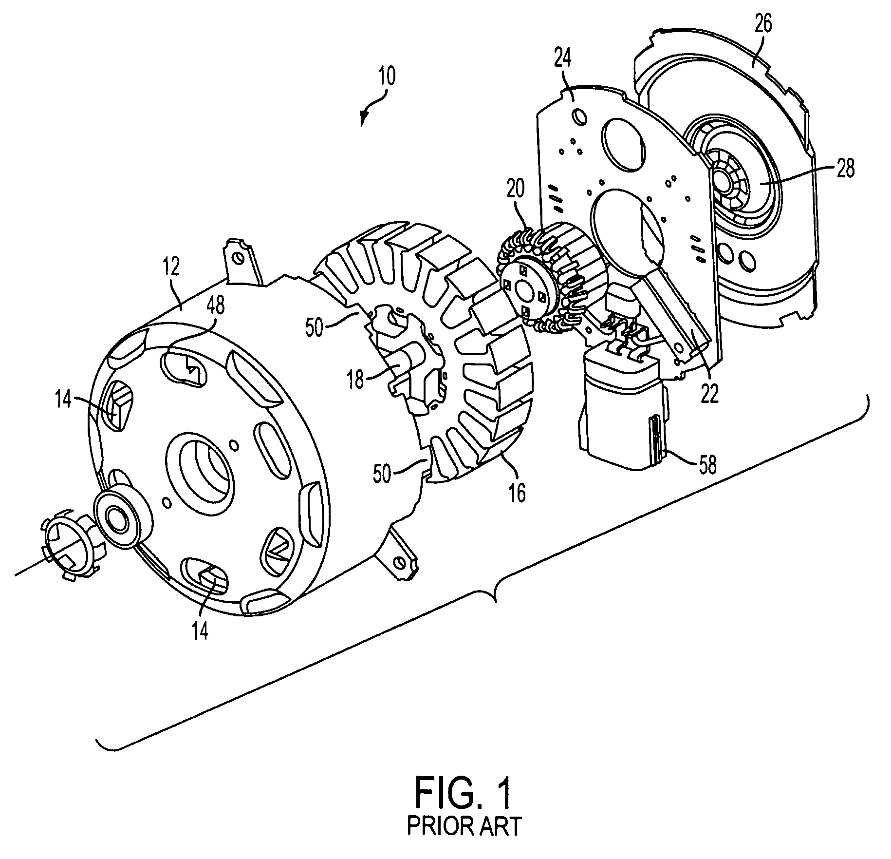 Electric motor cooling module having bearing structure nested directly in a brush and connector unit that is mounted directly to a cover of a shroud