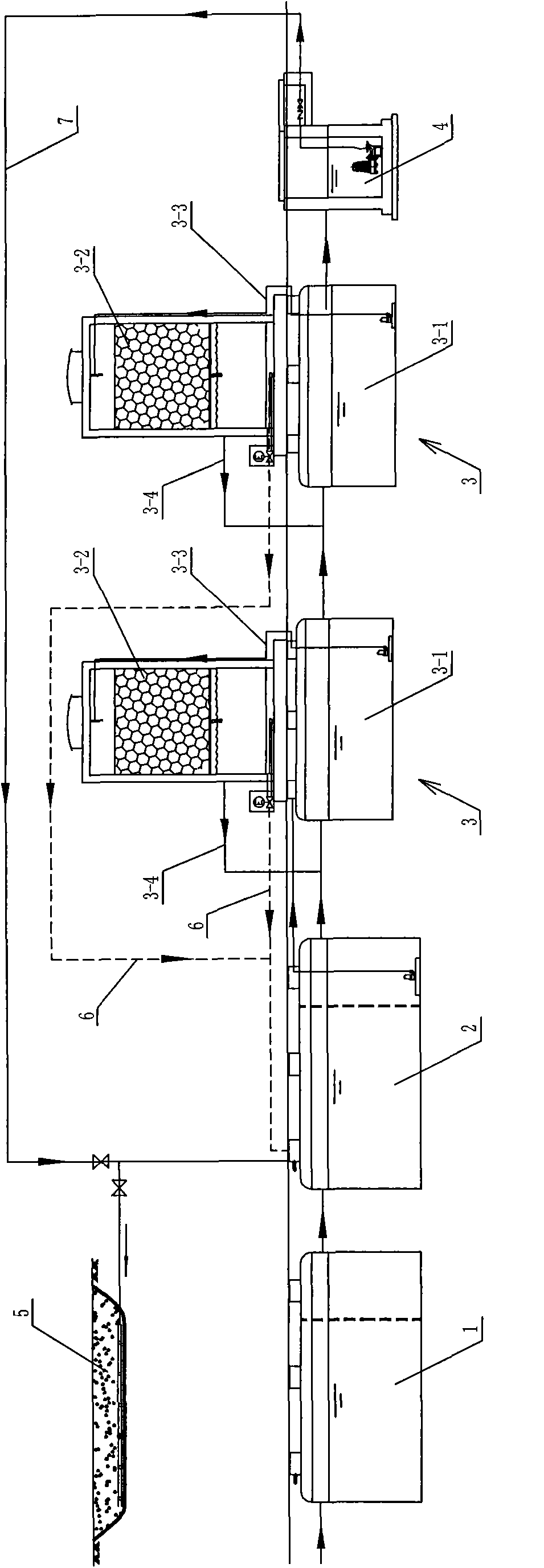 Secondary trickling filter system for treating domestic sewage of villages and small towns and trickling filter process thereof
