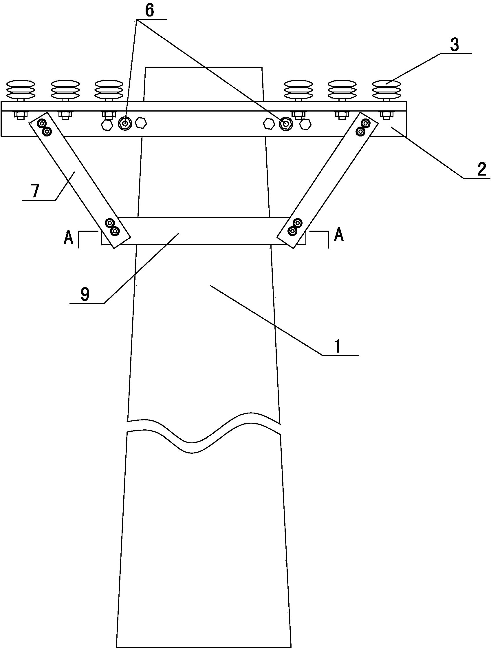 High-voltage line support used on telegraph pole