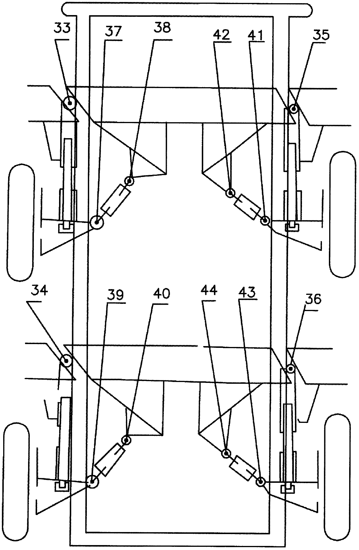 Suspension structure and connecting mode of bridgeless automobile