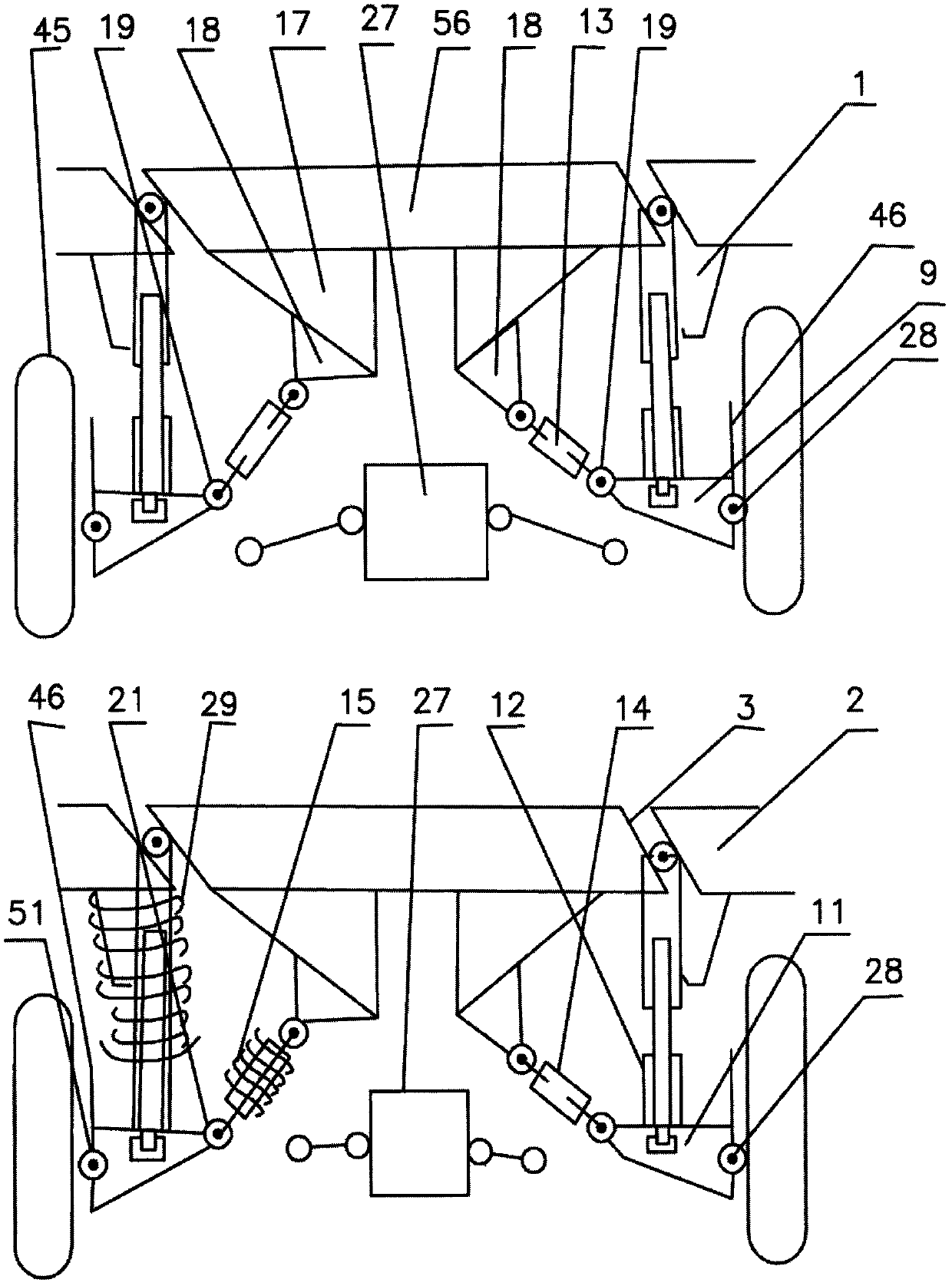 Suspension structure and connecting mode of bridgeless automobile