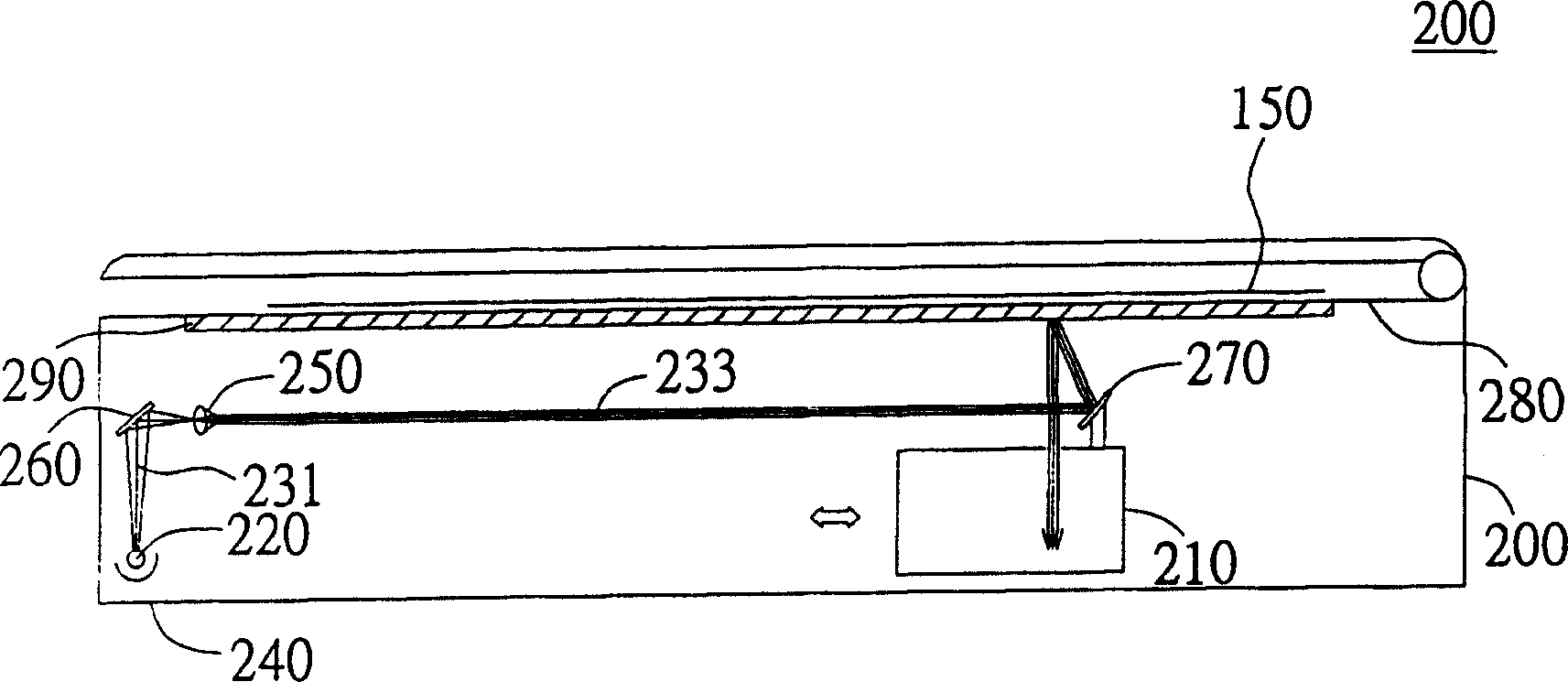 Image compensating correcting method for light-source fixed scanner