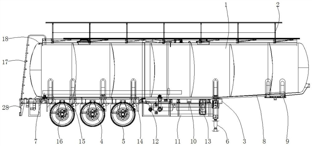 Double-section bearing type normal-pressure tank truck