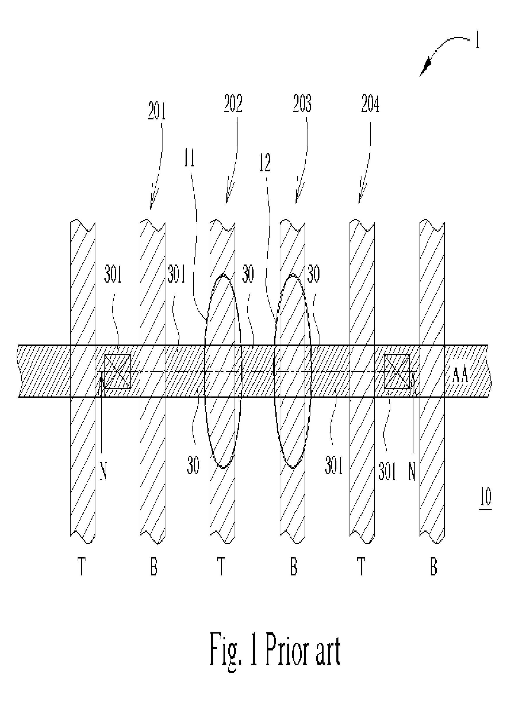 Wafer acceptance testing method and structure of a test key used in the method