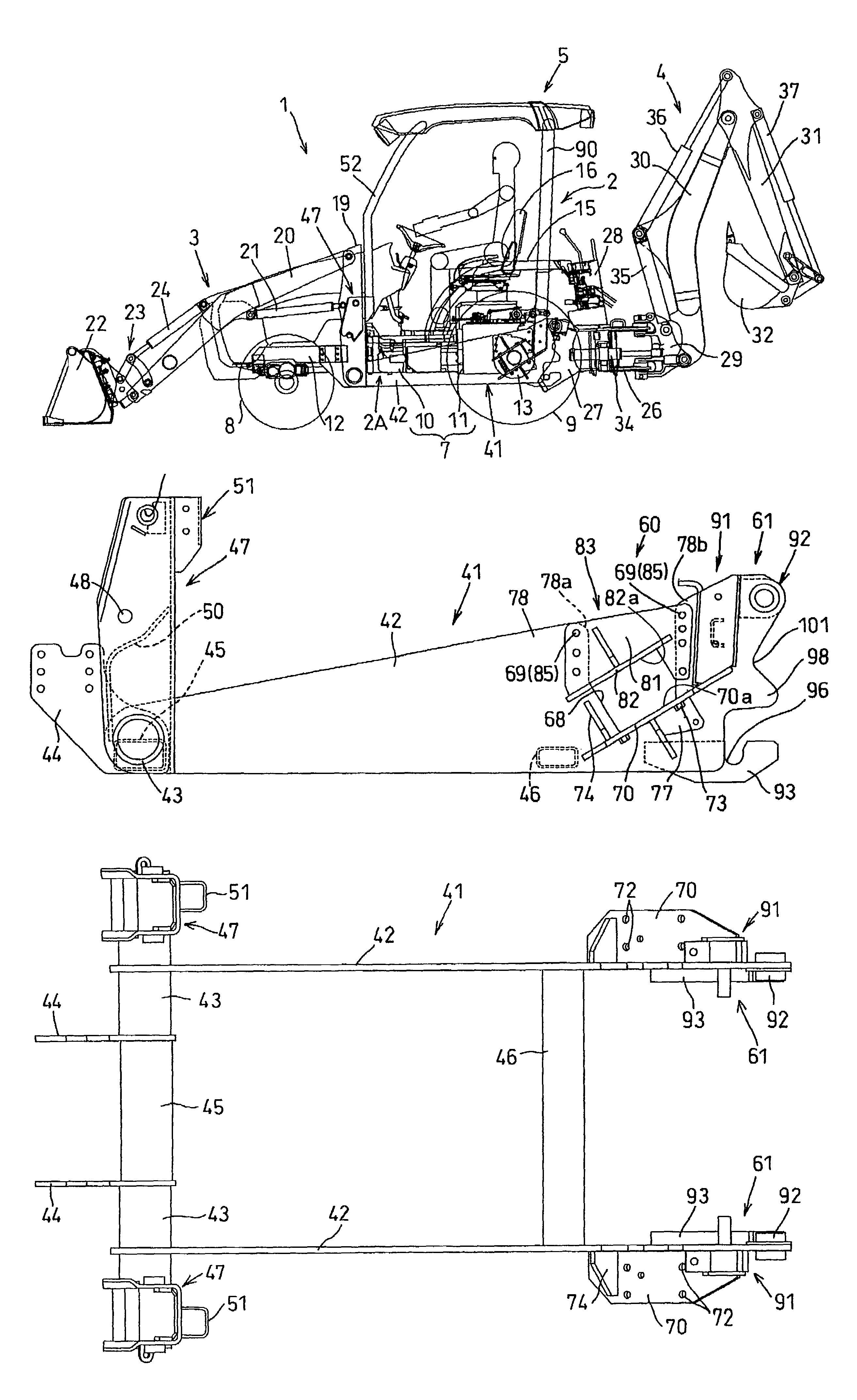Mounting frame unit for attaching working implements to a tractor body