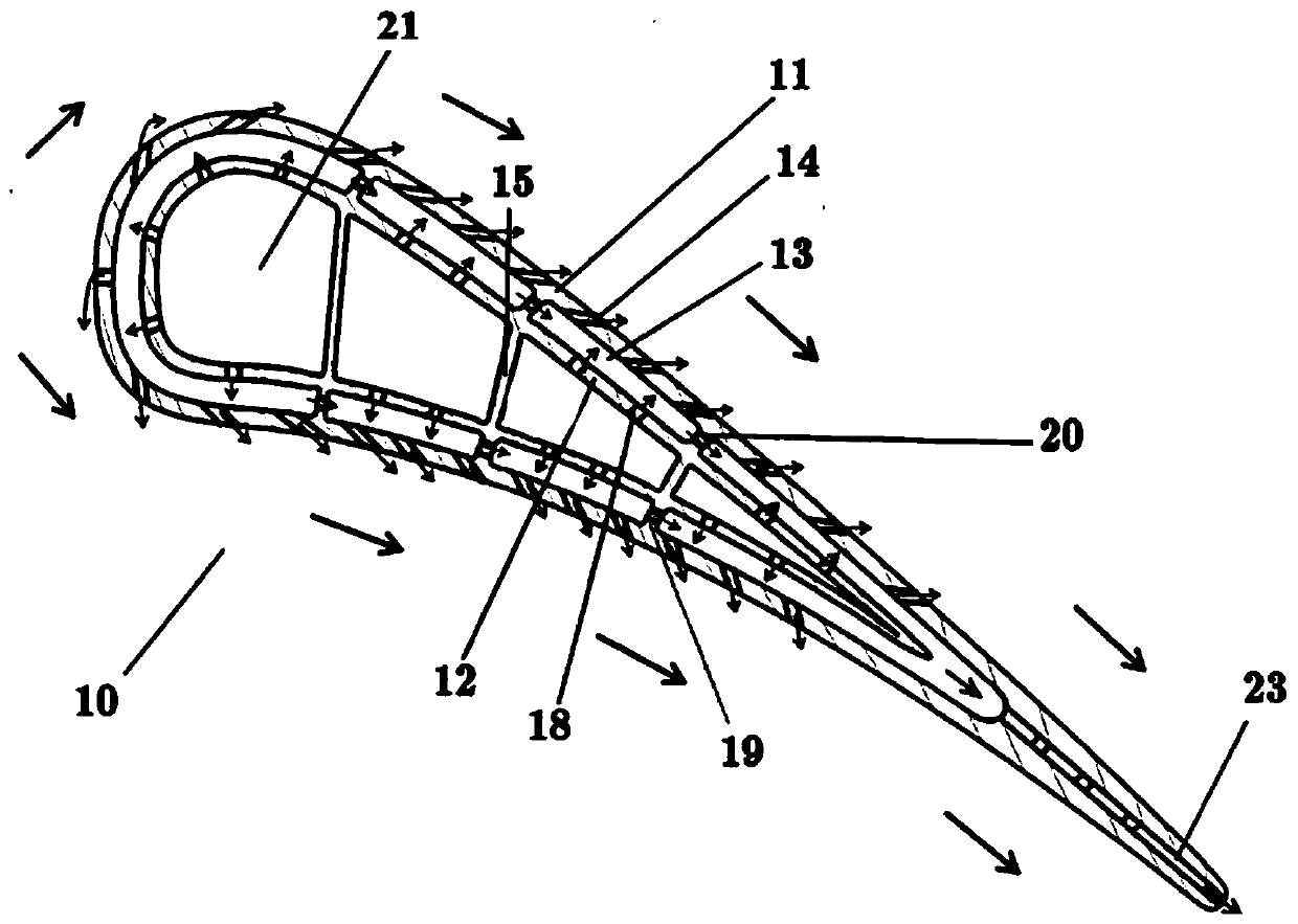 Turbine blade double-layer wall cooling structure with transverse vent holes