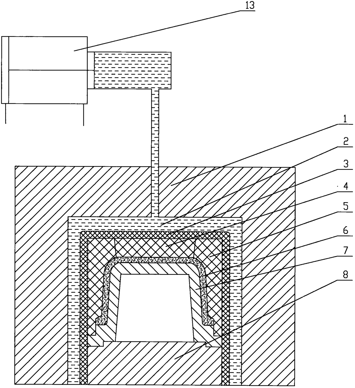 Isostatic pressing forming method of ceramic inner container and die of ceramic inner container