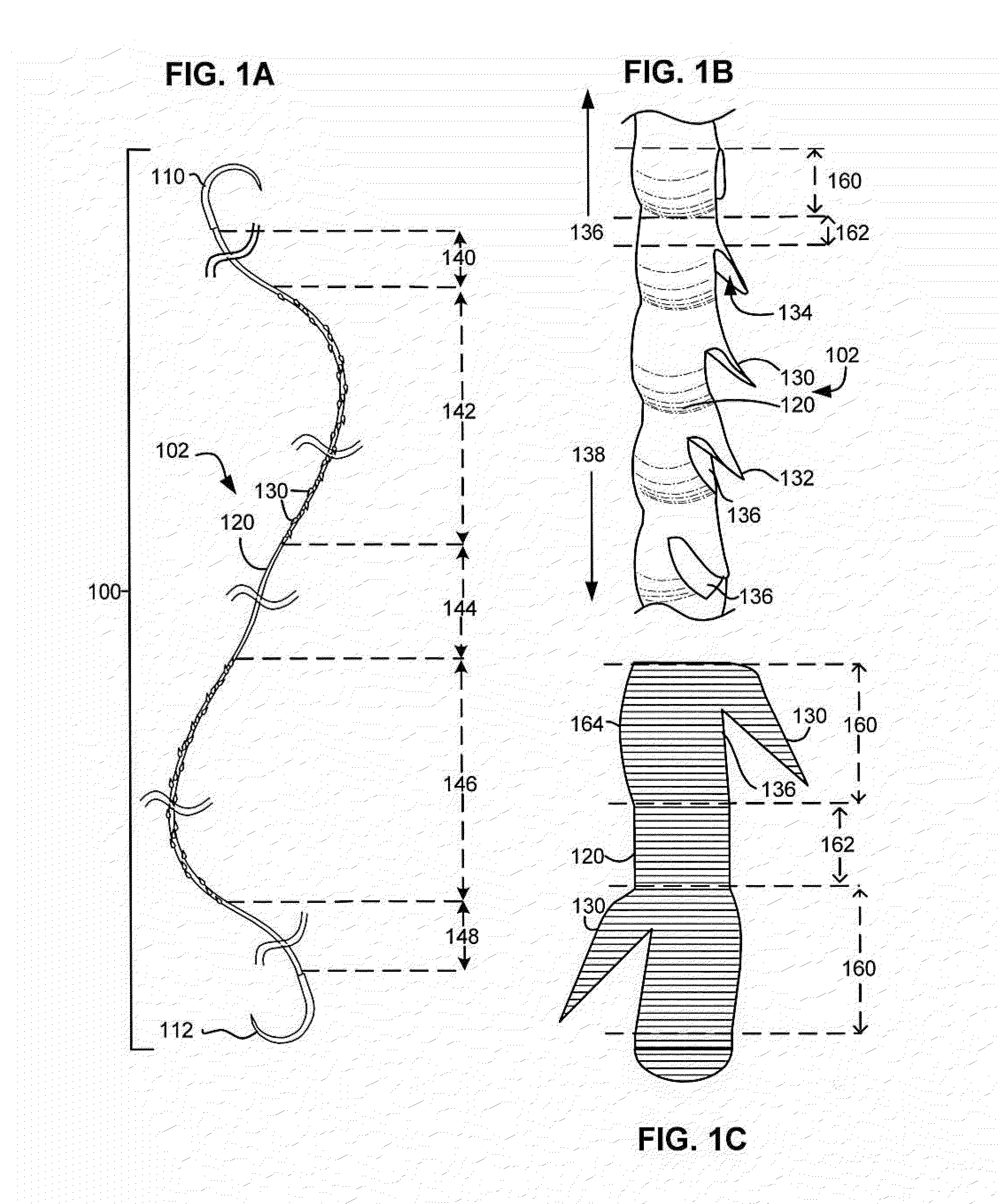 Self-retaining suture with variable dimension filament and method