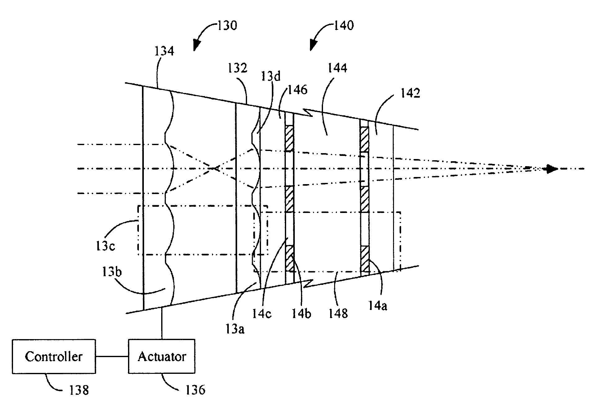 Micro lens array unit having at least one of first and second micro lens arrays movable for changing the effective focal length of the micro lens array unit and liquid crystal display projection device using same