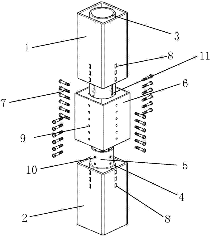 Outer-square and inner-circular steel pipe double-sleeve splicing joint and construction method thereof