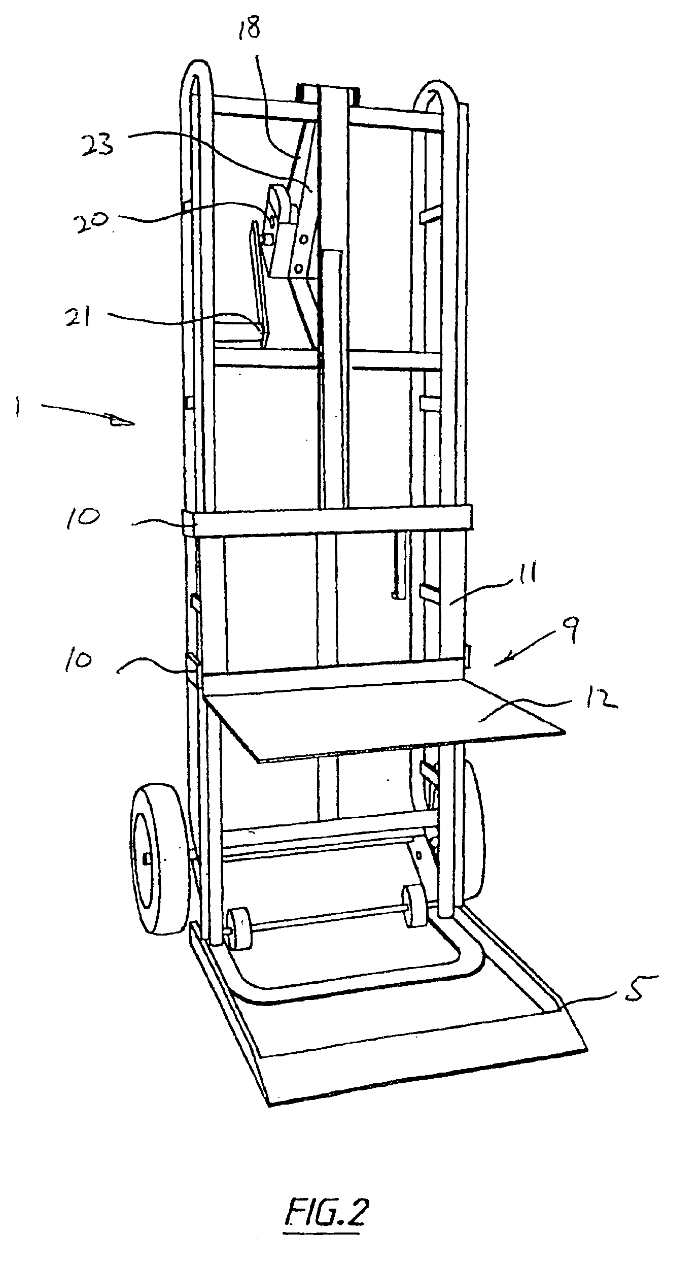 Hand trolley with winch operated lifting carriage