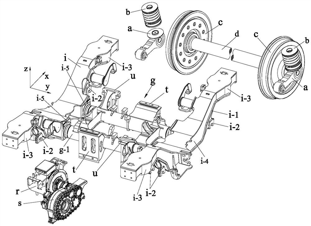 Axle box built-in bogie based on novel motor suspension structure and flexible interconnection framework