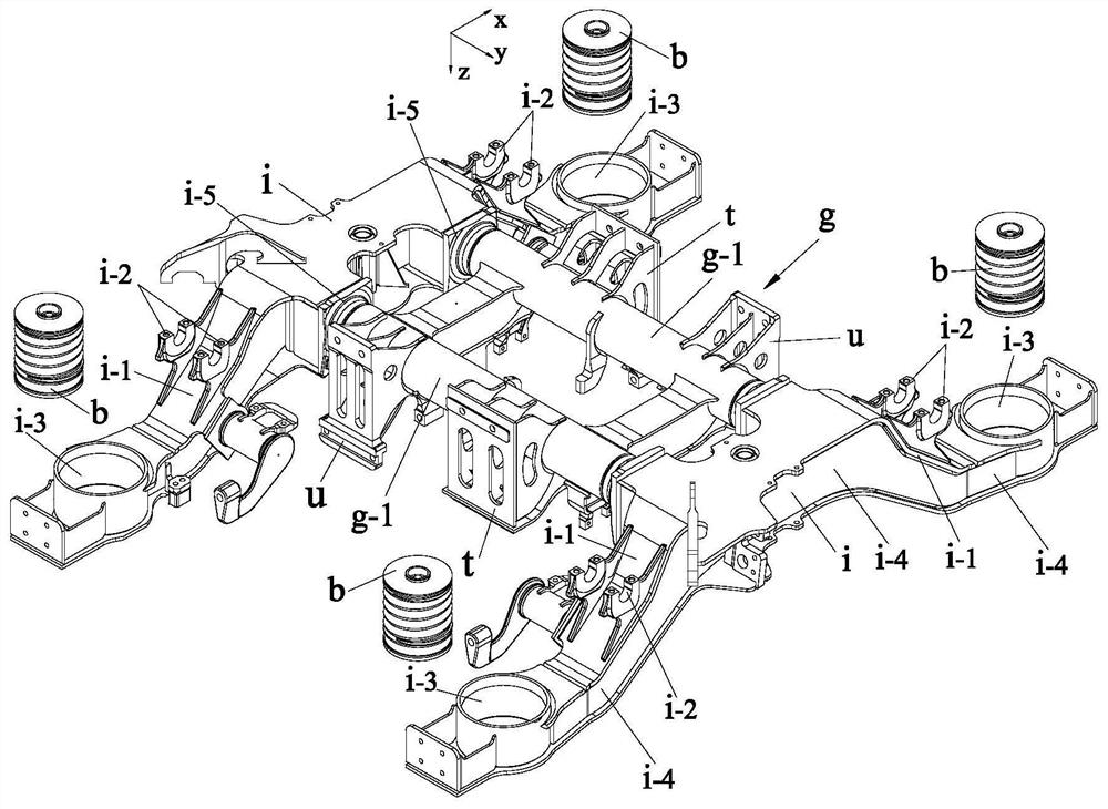 Axle box built-in bogie based on novel motor suspension structure and flexible interconnection framework