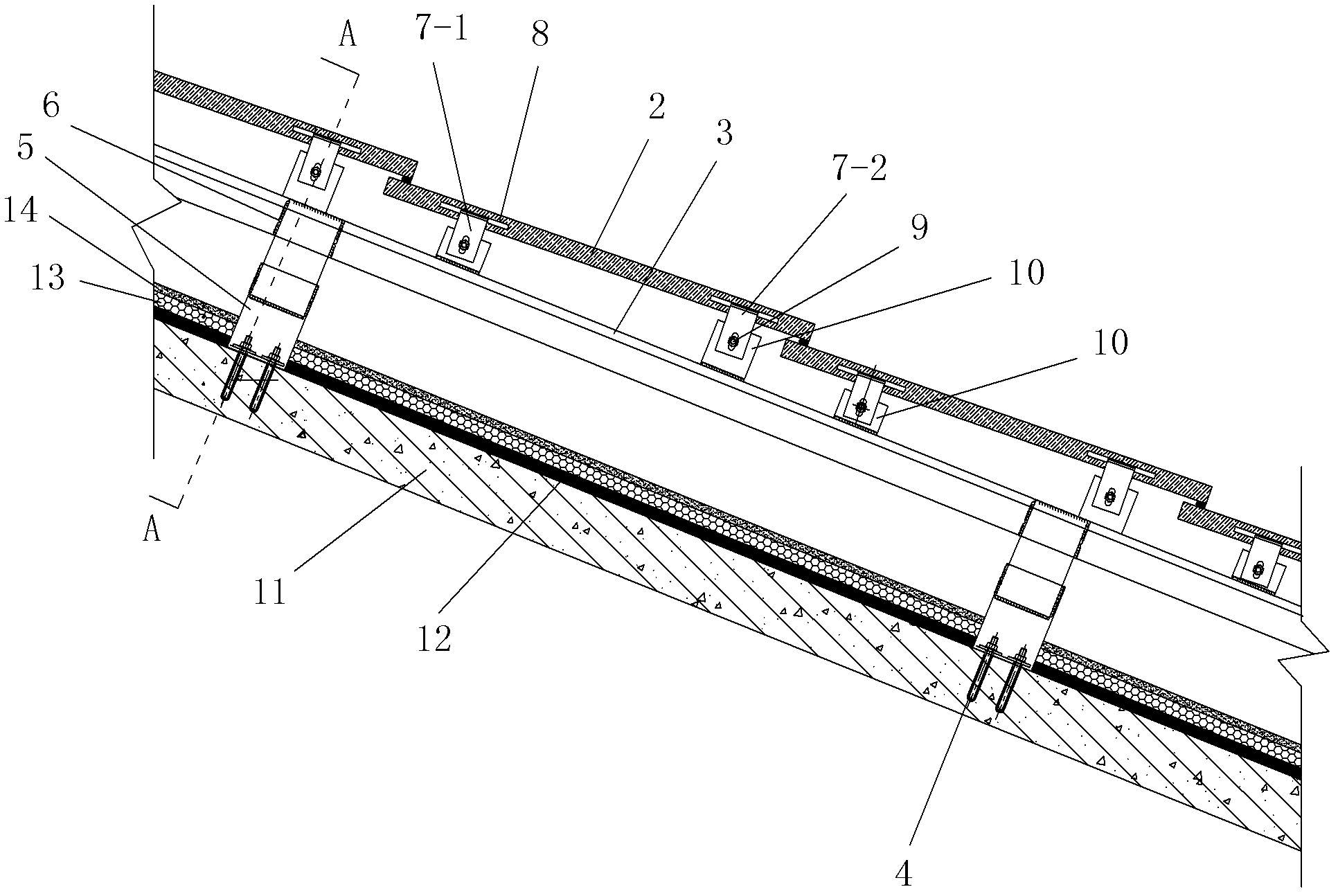 Construction method of overhead stone plate of slope roof