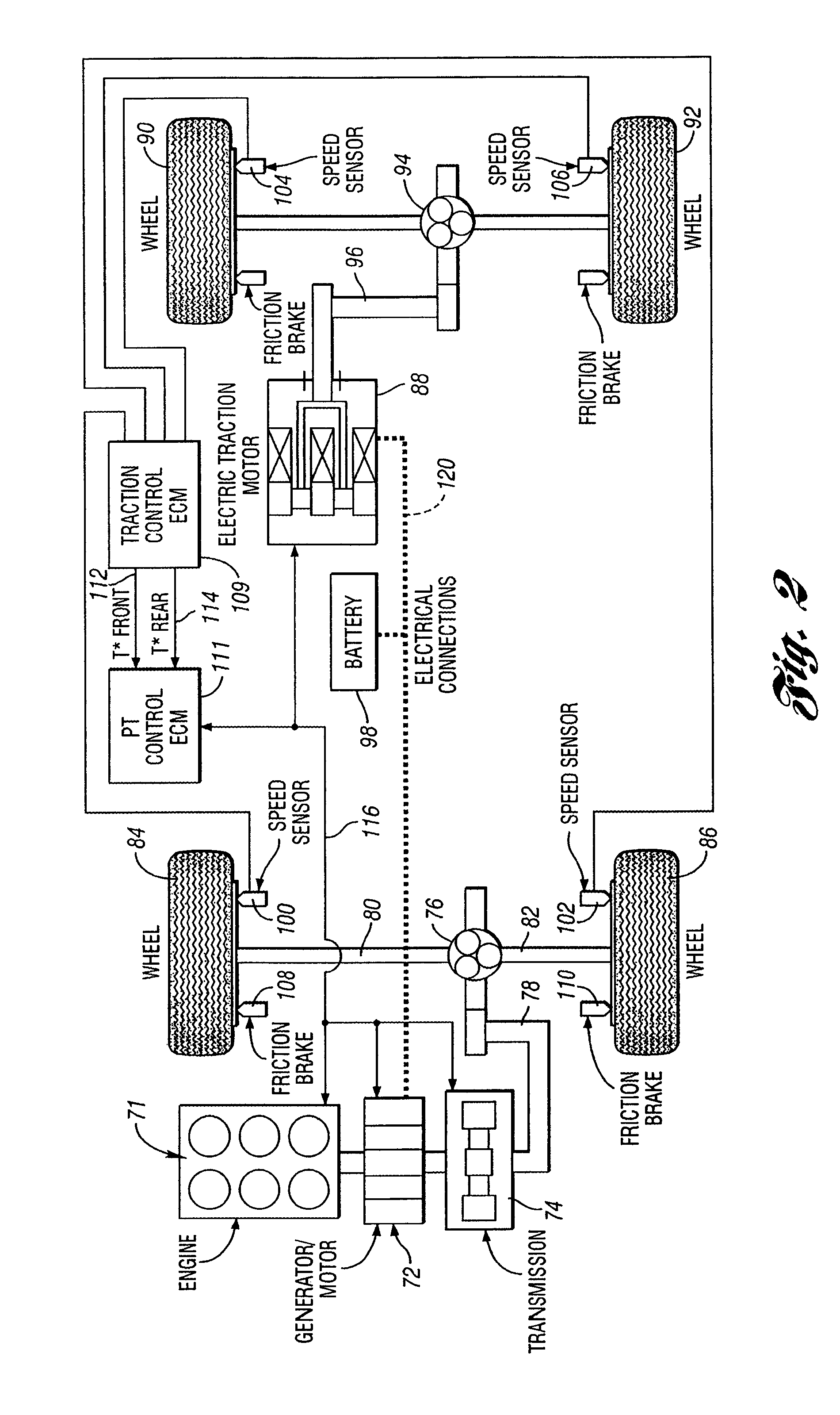 Traction and stability control system and method for a vehicle with mechanically independent front and rear traction wheels