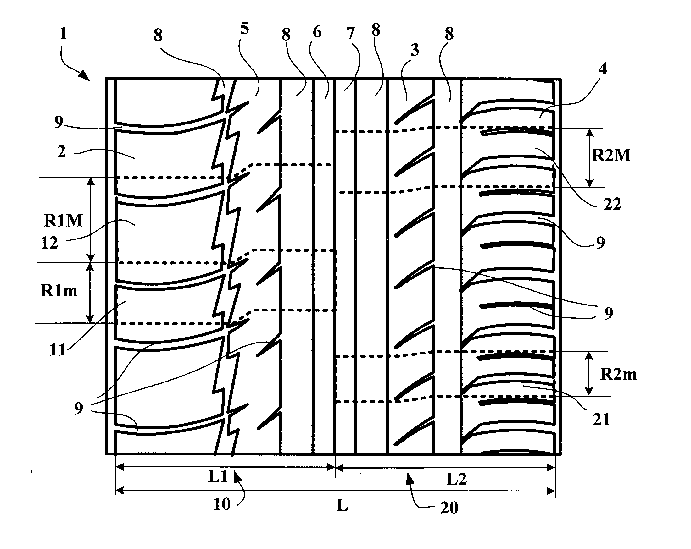 Tire tread design and the construction method thereof