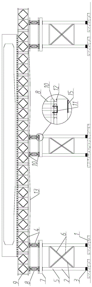 A self-falling box girder steel pipe Bailey door opening bracket and its supporting method
