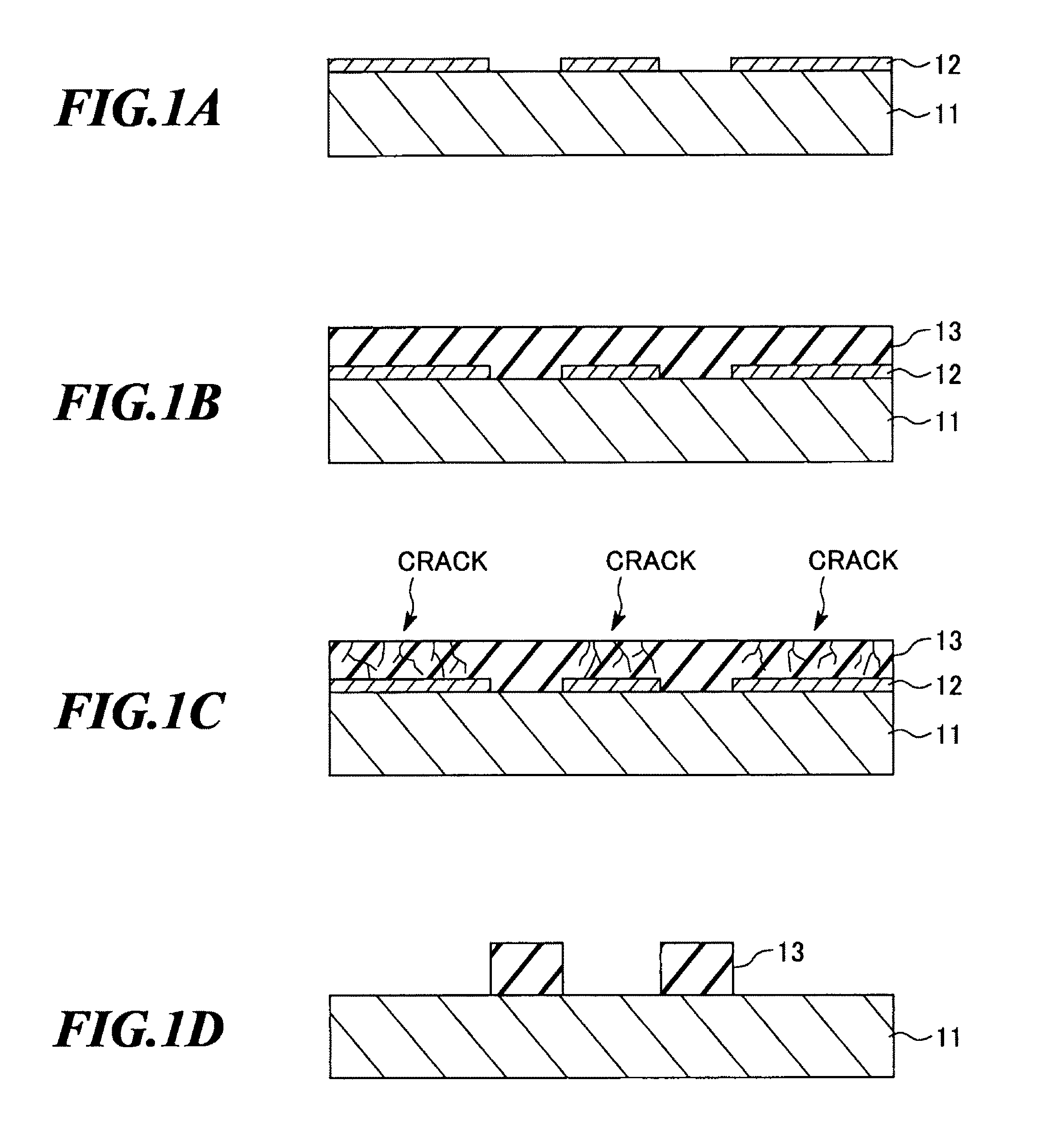 Method of forming pattern of inorganic material film comprising thermally induced cracking
