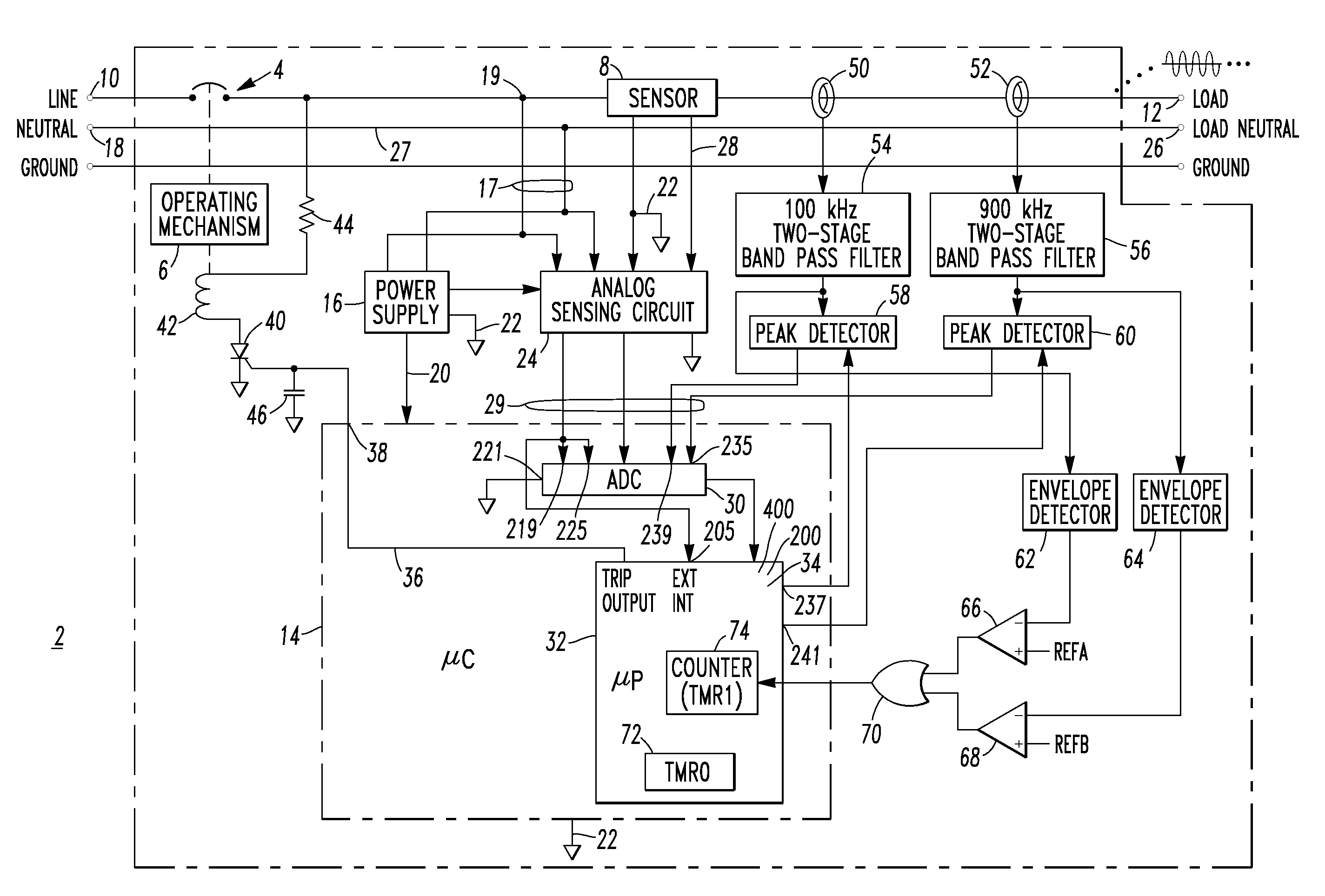 Arc fault circuit interrupter and method of parallel and series arc fault detection