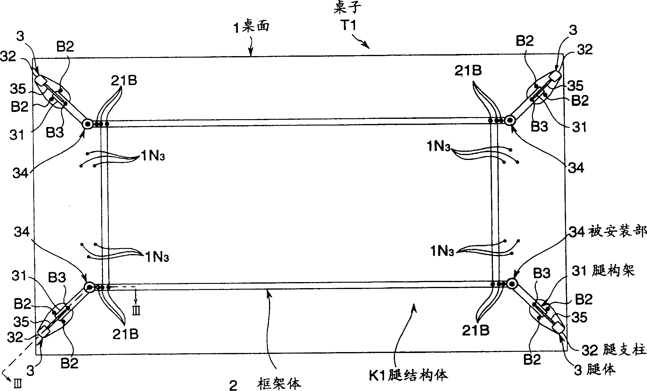 Leg structure and furniture with table top