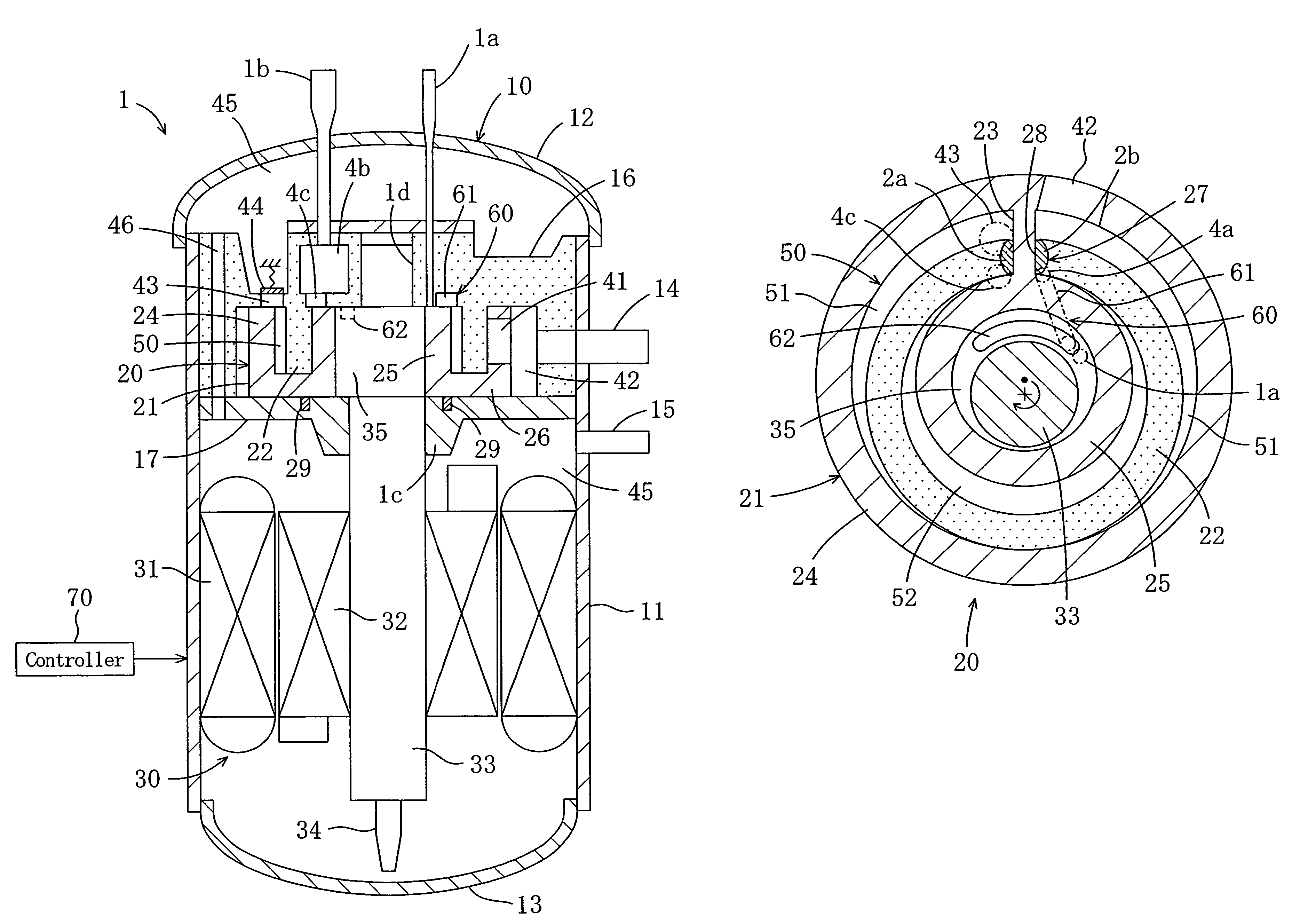 Rotary fluid device performing compression and expansion of fluid within a common cylinder