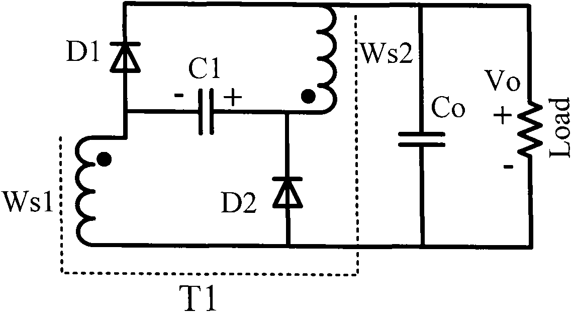Rectifier circuit for realizing voltage clamp of rectifier tube by using double-power transformer
