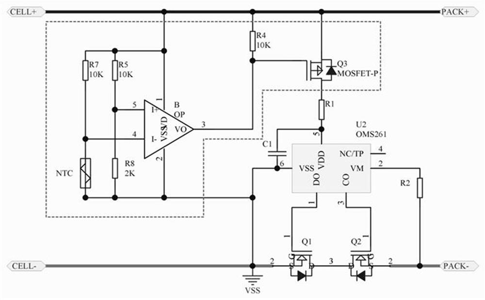NTC-based battery temperature protection circuit