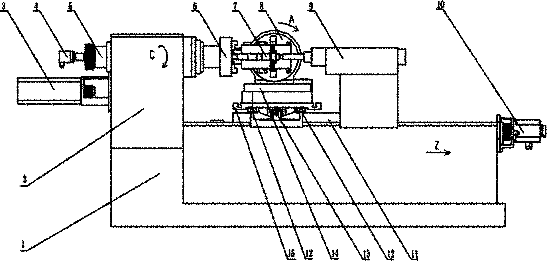 CNC (computerized numerical control) combined turning and grinding machine tool for four-linkage enveloping worms and processing method thereof