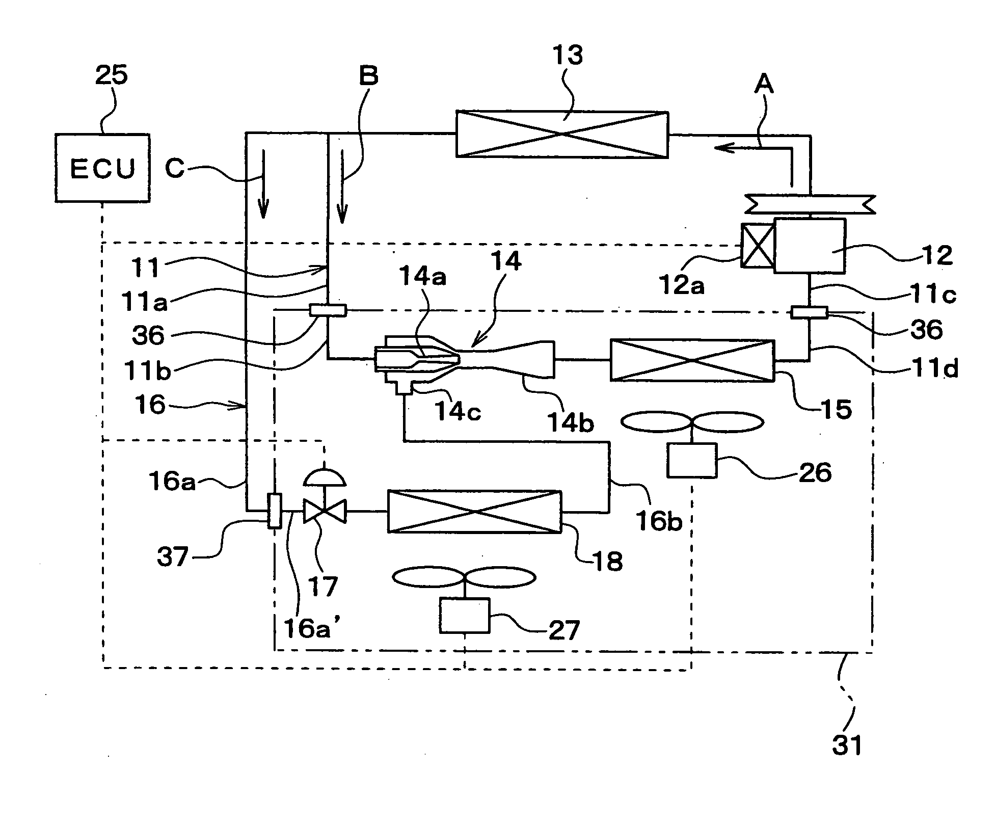 Refrigerant cycle device for vehicle